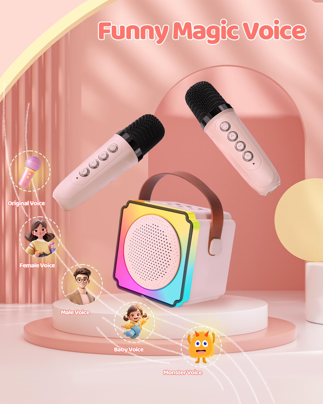 Mini Karaoke Machine for Kids Adults, LumoShine Portable Bluetooth Speaker with 2 Wireless Microphone and Lights, Gifts for Boys