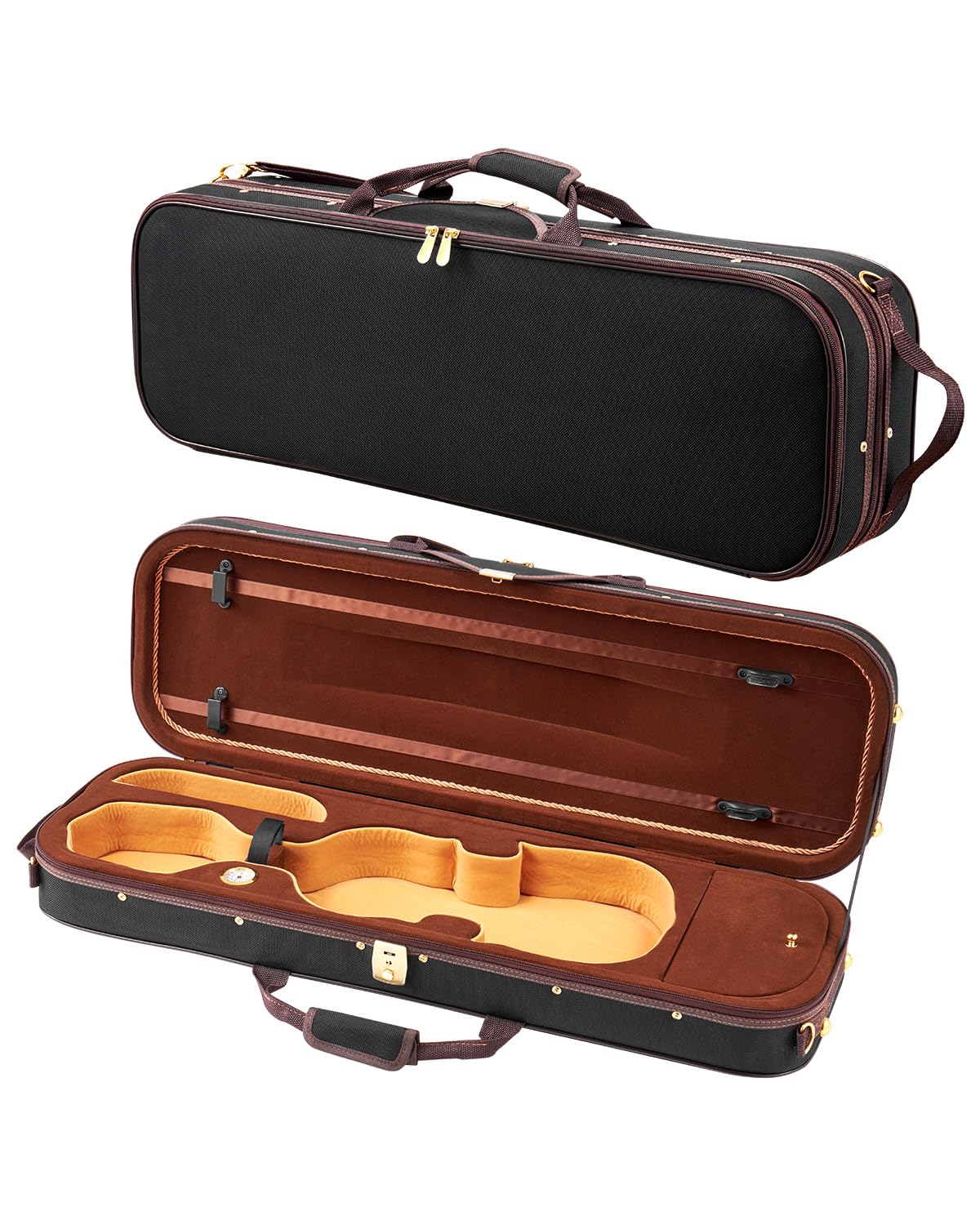 VEVOR 4/4 Full Size Violin Case, Built-in Hygrometer, Lightweight Portable Travel Carrying Bag, with Plush Lining, Shoulder Stra