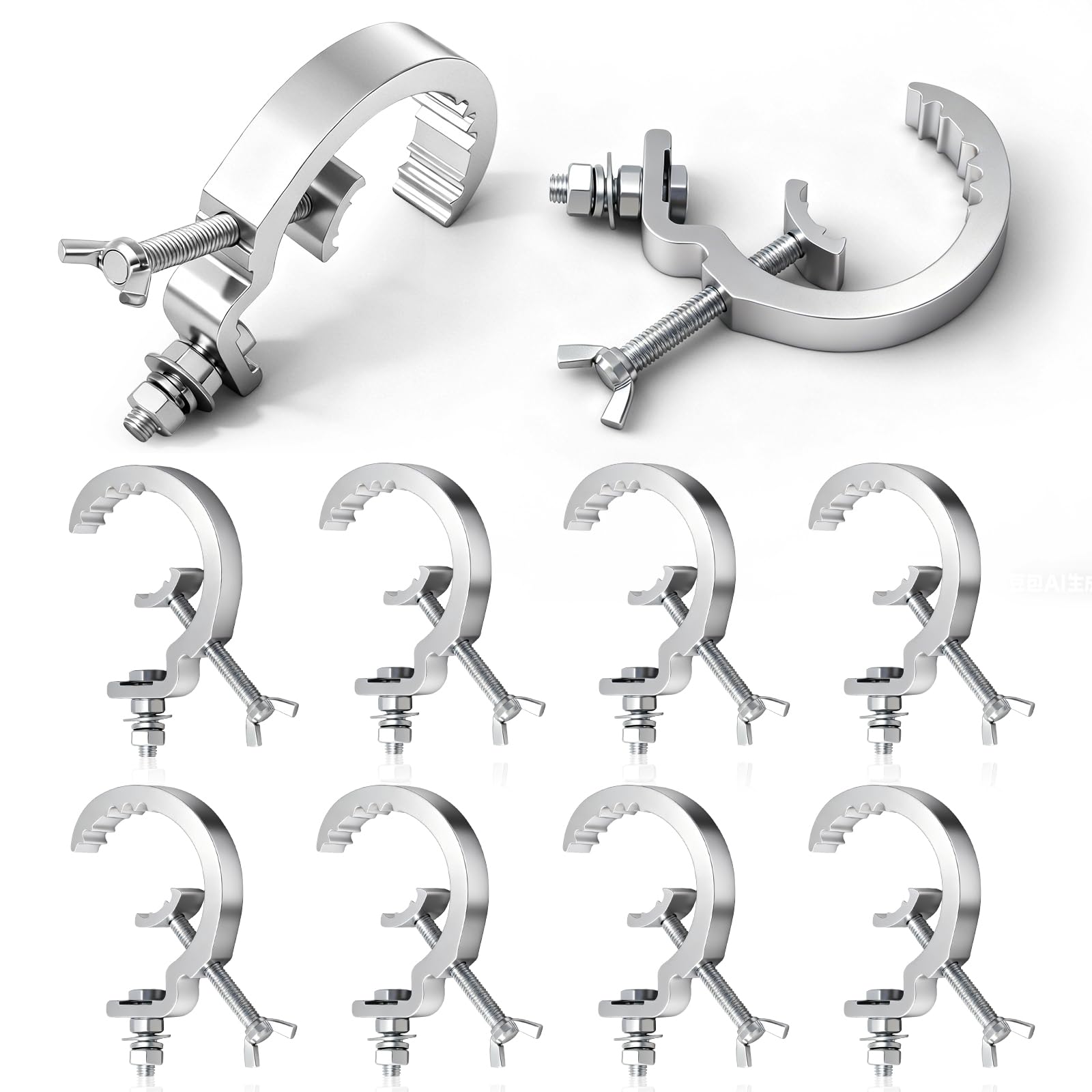 Otoolling 10 Pack Stage Light Clamp Hooks Fit for 30-50mm Od Tube Pipe, Load Capacity 55lb Aluminum Alloy Truss Anti-injury Clam
