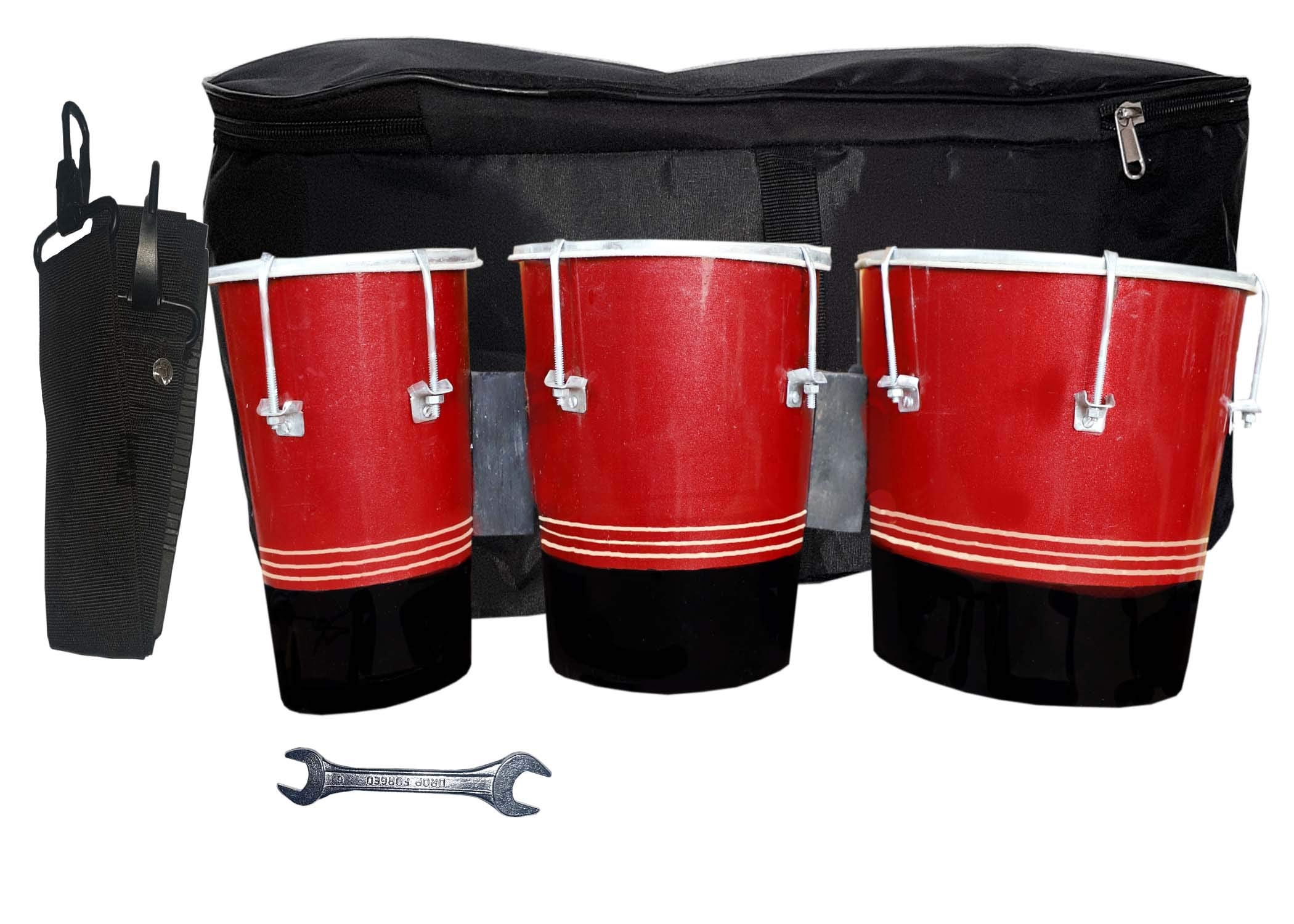 Gt Manufacturers Professional Three Piece Hand Made Wooden Bongo Drum Set With Tool Kit (Brown)