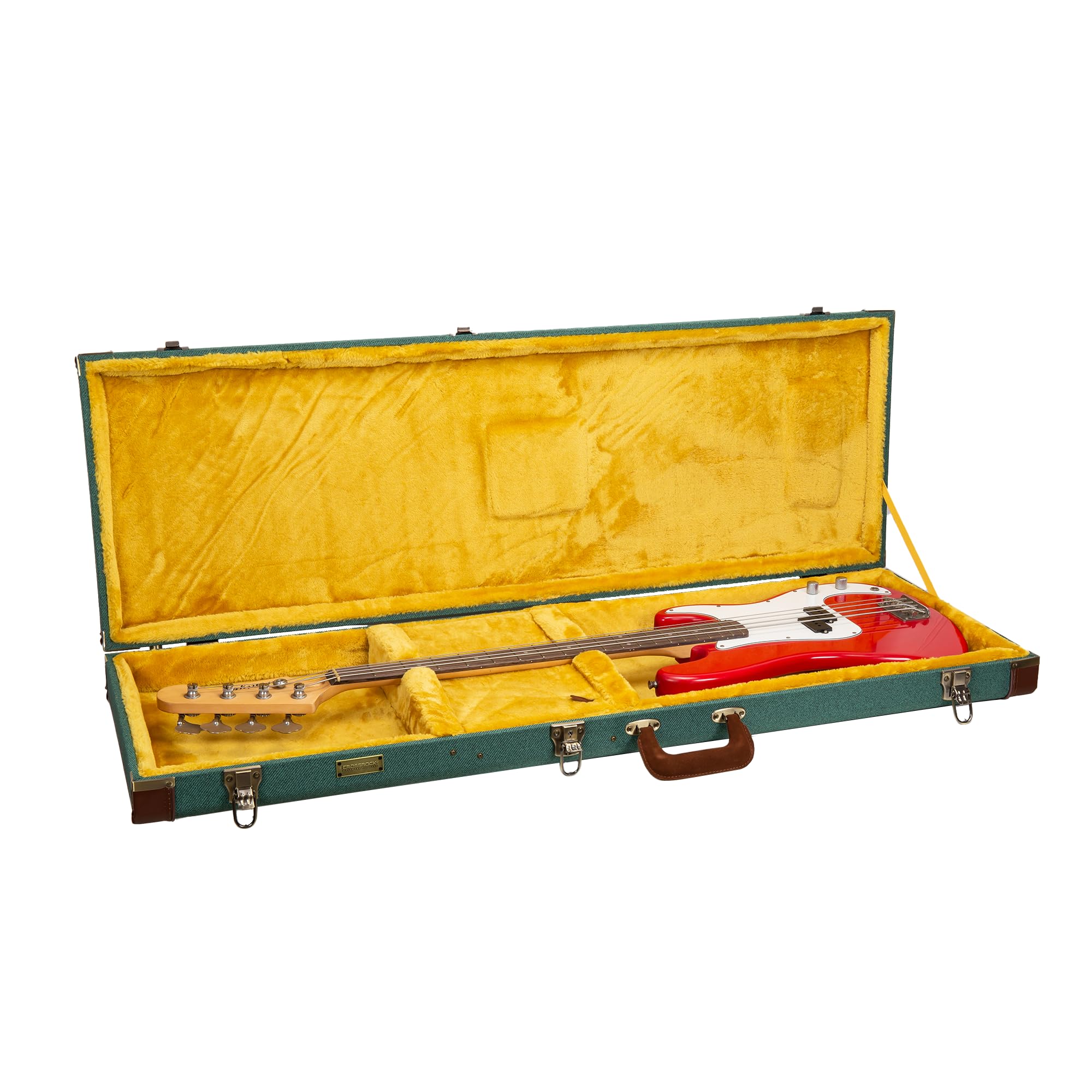 Crossrock Master Series Fender Precision & Jazz Bass Guitar Case | Malachite Blue Tweed Exterior, Re-Engineered Wooden Shell, Le