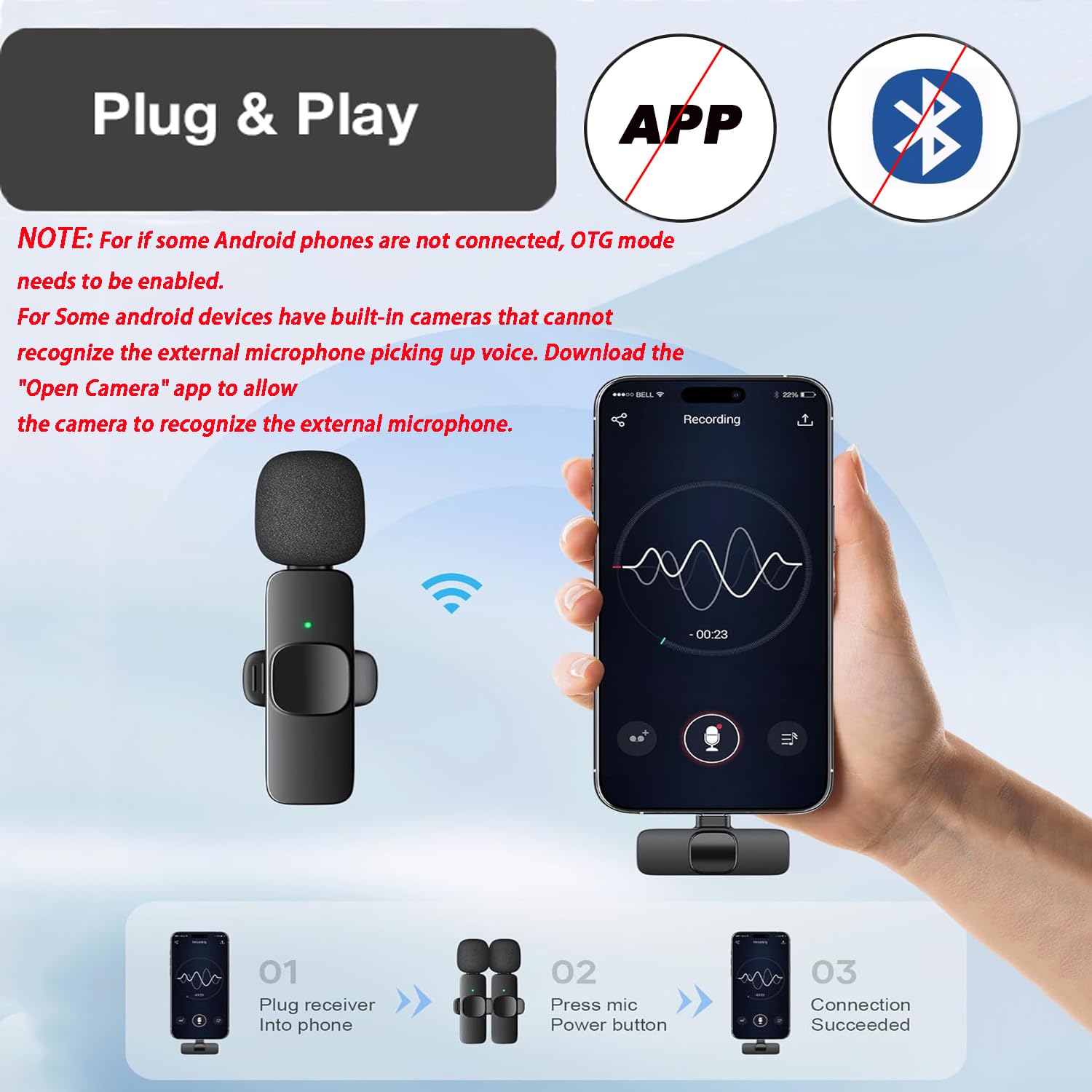 Aoiutrn Wireless Lavalier Microphone for iPhone and USB C, 2 in 1 Mini Clip-on Wireless Lapel Mics Compatible with iPhone,iPad,