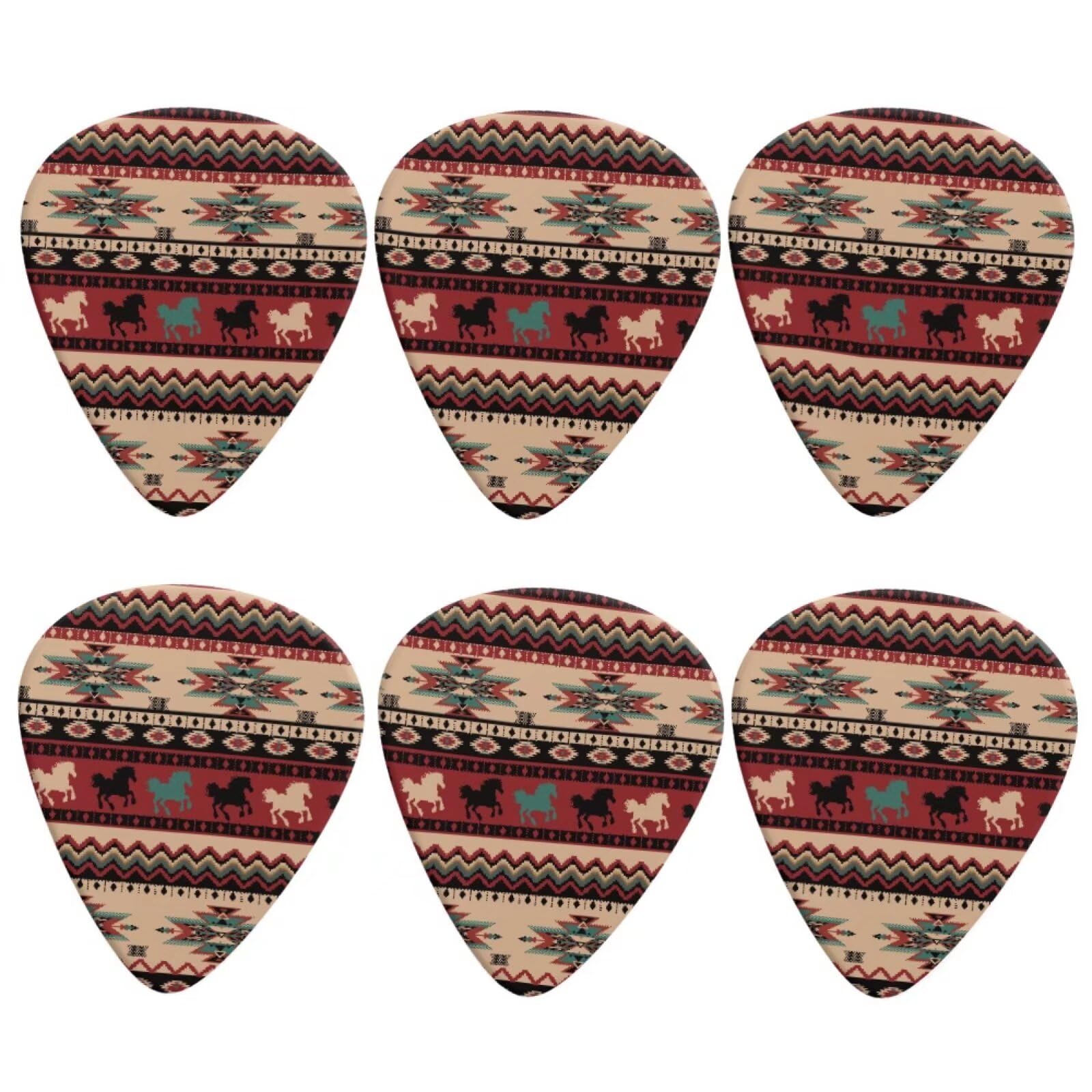 Jeiento Brown Aztec Horse Guitar Picks for Electric Guitar 6 pack Classical Triangle 0.96mm Guitar Accessories Variety Pattern