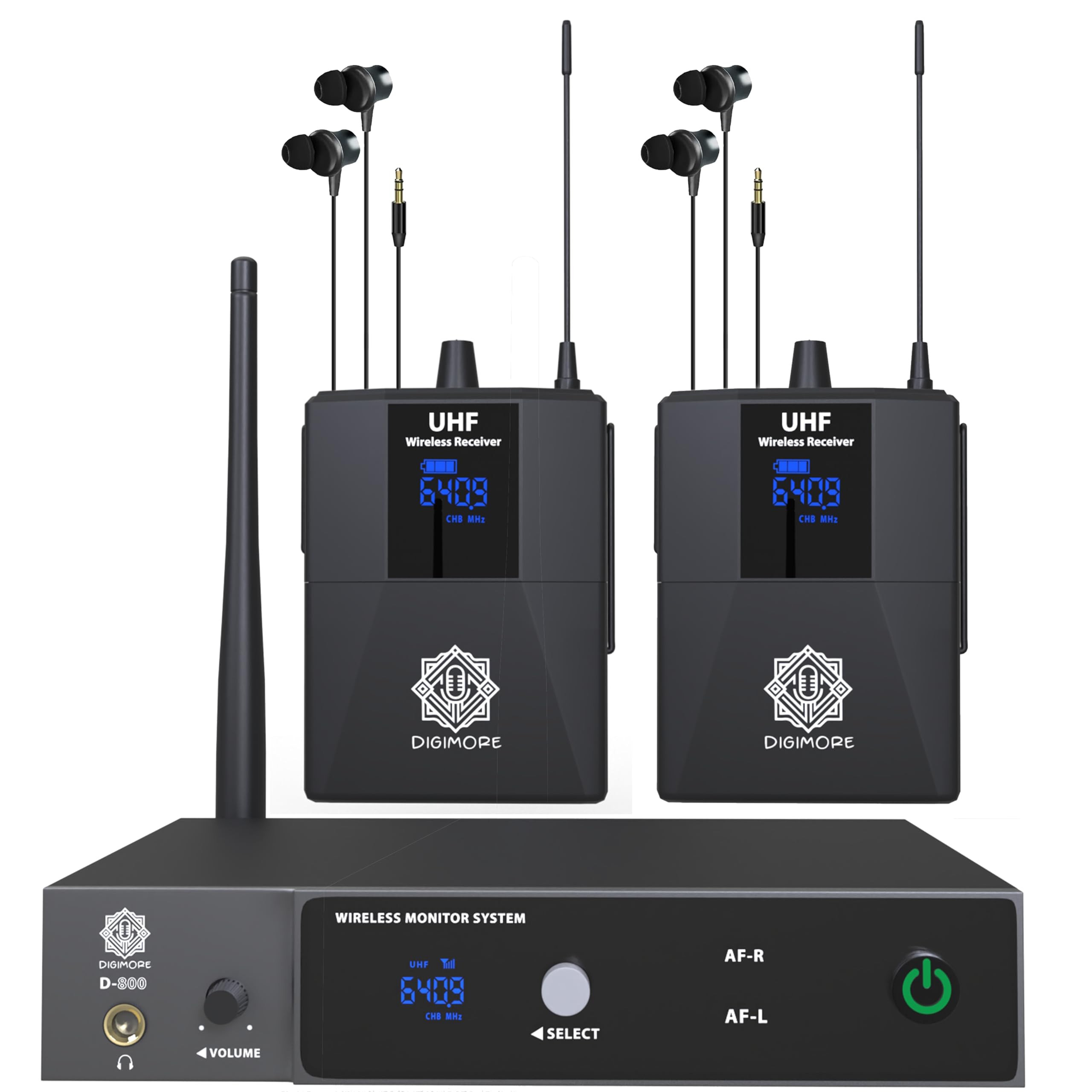 Digimore Uhf Wireless In-Ear Monitor System W 2 Receivers & Earphones | 300 Ft Range | Rack Mounts | Iem With No Noise & Crisp M