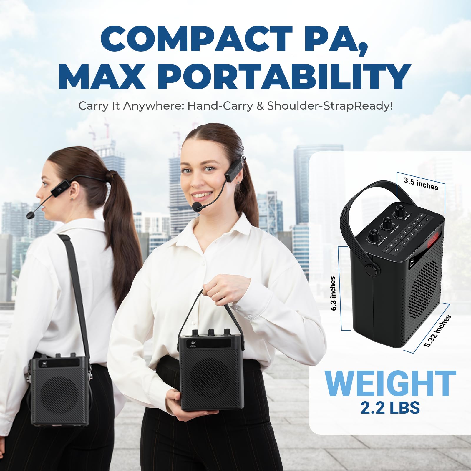 Voice Amplifier with Wireless Microphone & Speaker - Portable Bluetooth PA System, 30W Ultra-Light Rechargeable Hands-Free Megap