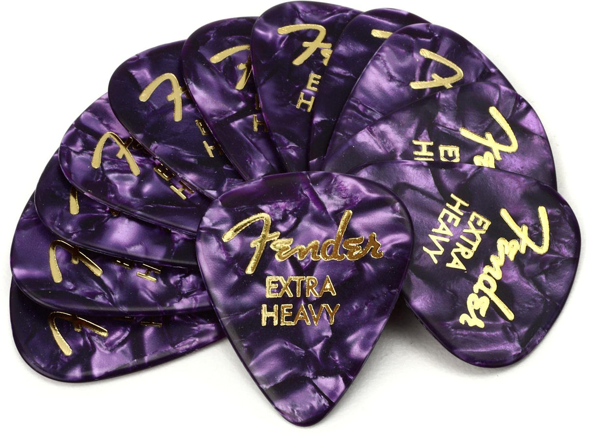 Fender Premium Celluloid Guitar Picks 351 Shape, Purple Moto, Extra Heavy, 12-Pack