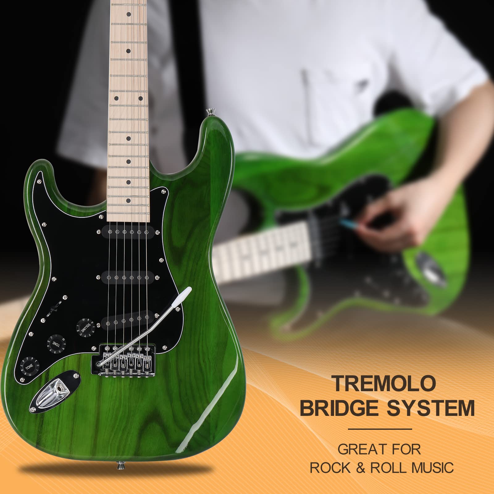 GLARRY 39'' Left Handed Full Size Electric Guitar for Music Lover Beginner with 20W Amp and Accessories Pack Guitar Bag (Green)