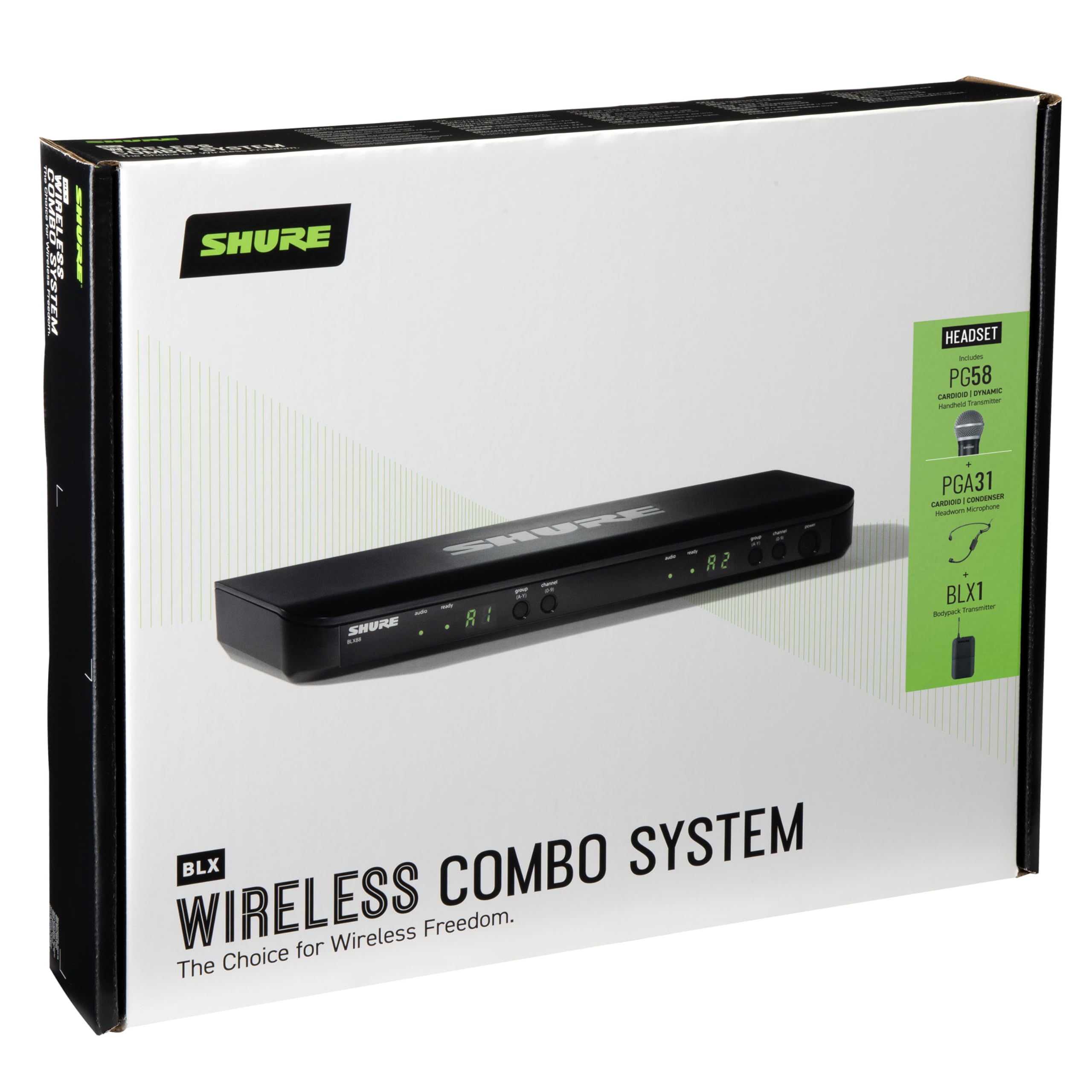Shure BLX1288/P31 Wireless Microphone System - 14-Hour Battery Life, 300 ft Range, UHF | Includes Handheld & Headset Mics, Dual