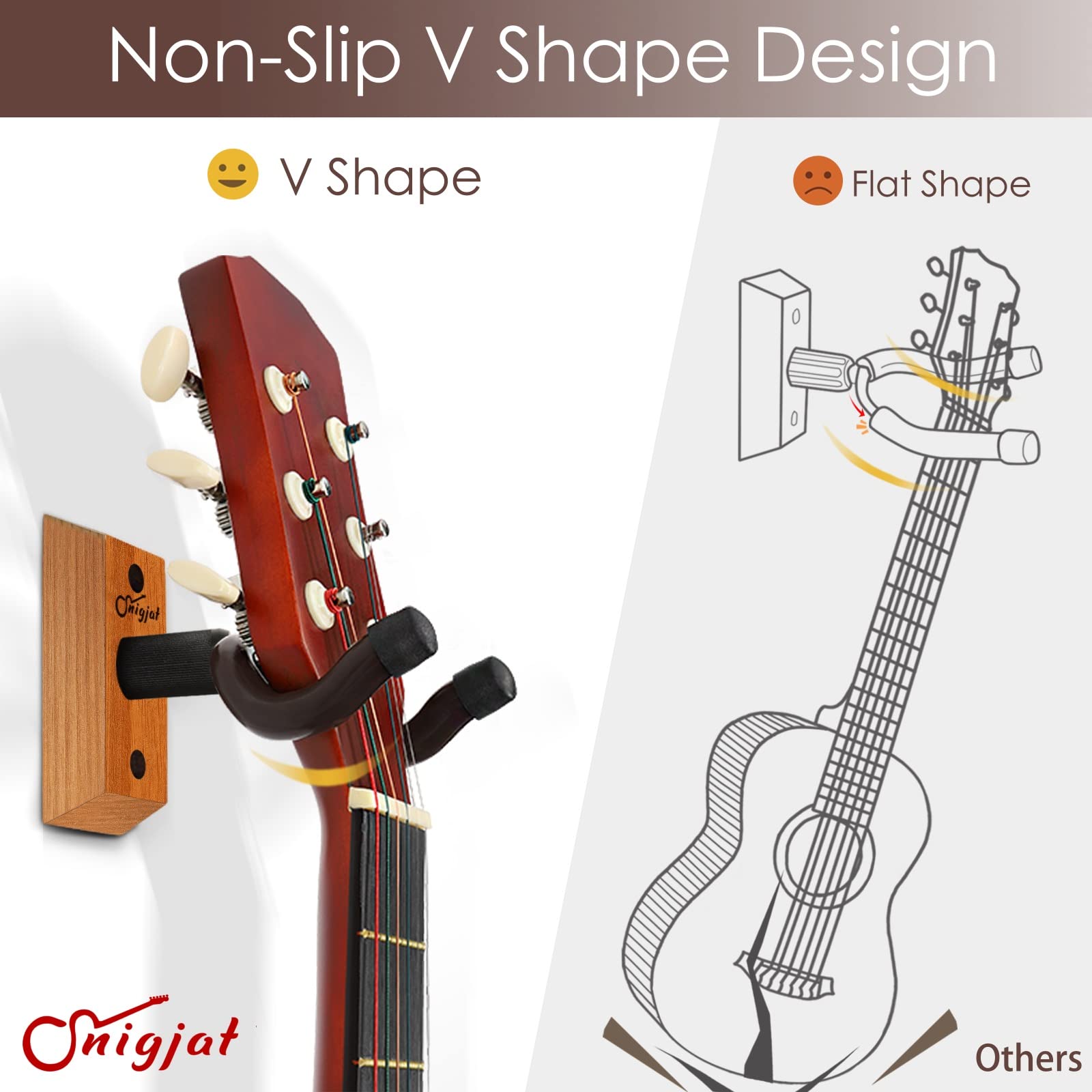 Guitar Hanger - Guitar Wall Mount 2 pack, Hardwood Guitar Wall Hanger with Screws, V-Shaped Guitar Mount Hanger Hook Holder Stan