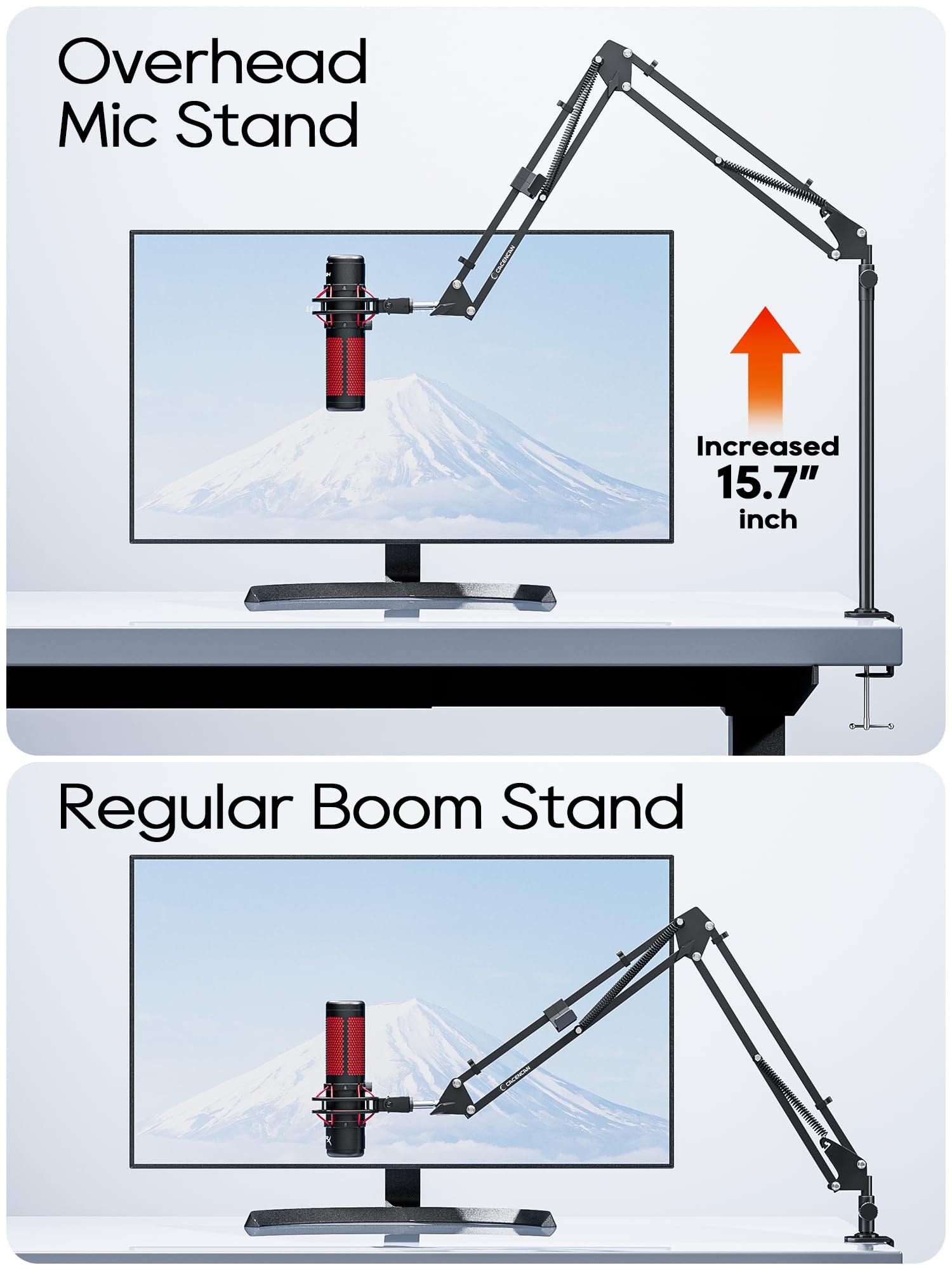 CACENCAN Boom Arm, 360 Rotatable Microphone Stand with Desk Mount, Foldable Desk Mic Arm with 3/8'' to 5/8'' Screw Adapter, Micr
