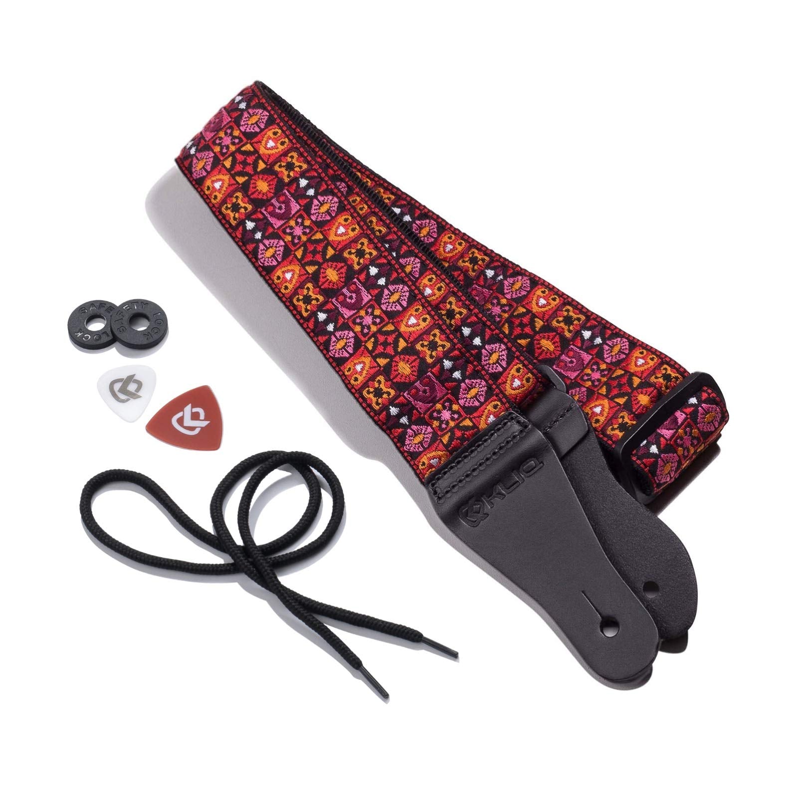 Kliq Vintage Woven Guitar Strap For Acoustic And Electric Guitars + 2 Free Rubber Strap Locks, 2 Free Guitar Picks And 1 Free La
