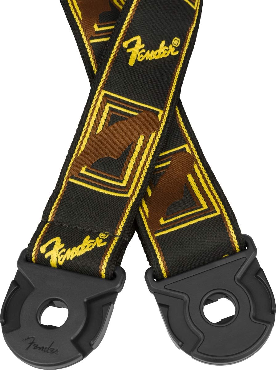 Fender Quickgrip Secure Guitar Strap, 2in, Monogram Black/Yellow/Brown