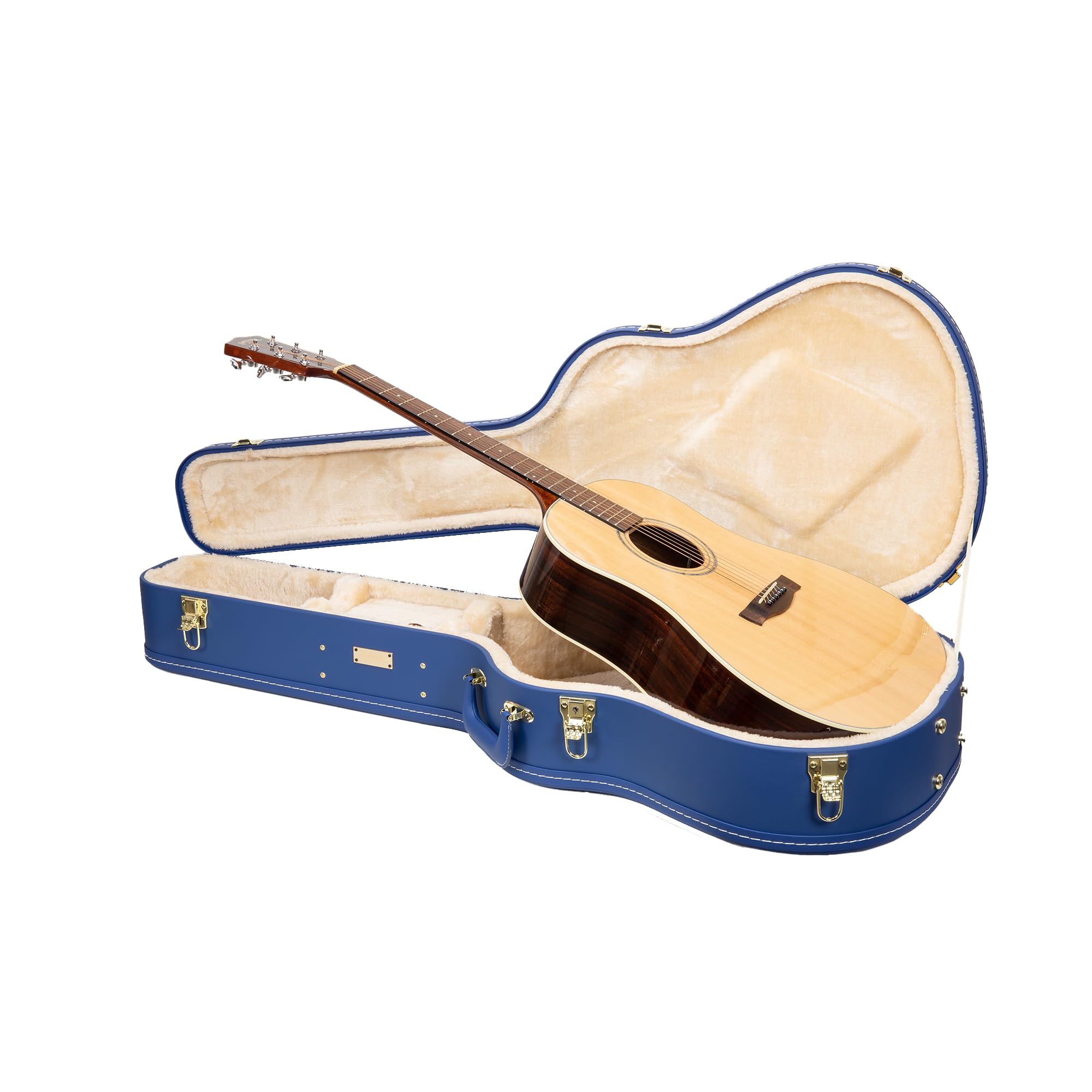 Crossrock Wooden Dreadnought Acoustic Guitar Case For Gibson J-45 / Martin D-Style | Vibrant Blue Faux Leather, Beige Plush Inte