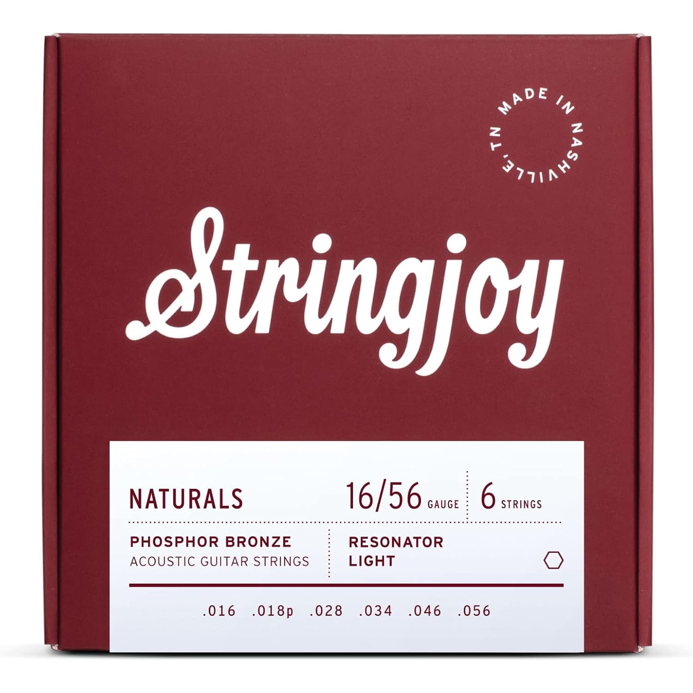 Stringjoy NB1656 Phosphor Bronze Acoustic Guitar Strings, 16-56 Resonator Light Gauge, Acoustic Guitar Strings for Clear Tones, 