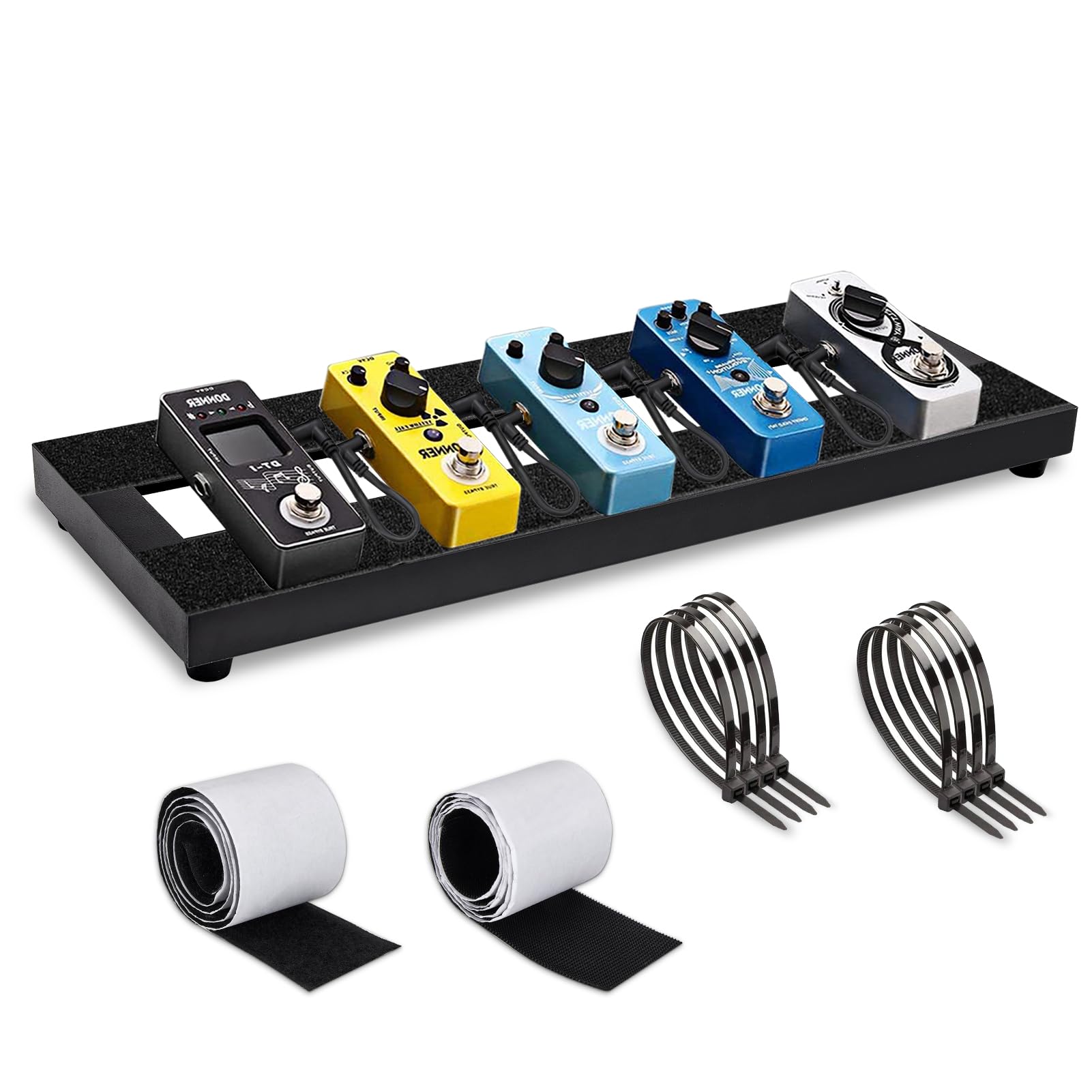 GOGHOST Small Guitar Pedal Board, 15x5.7x1.18, Aluminum Alloy Black Effects Mini Pedal Board with Adhesive Hookside Tape