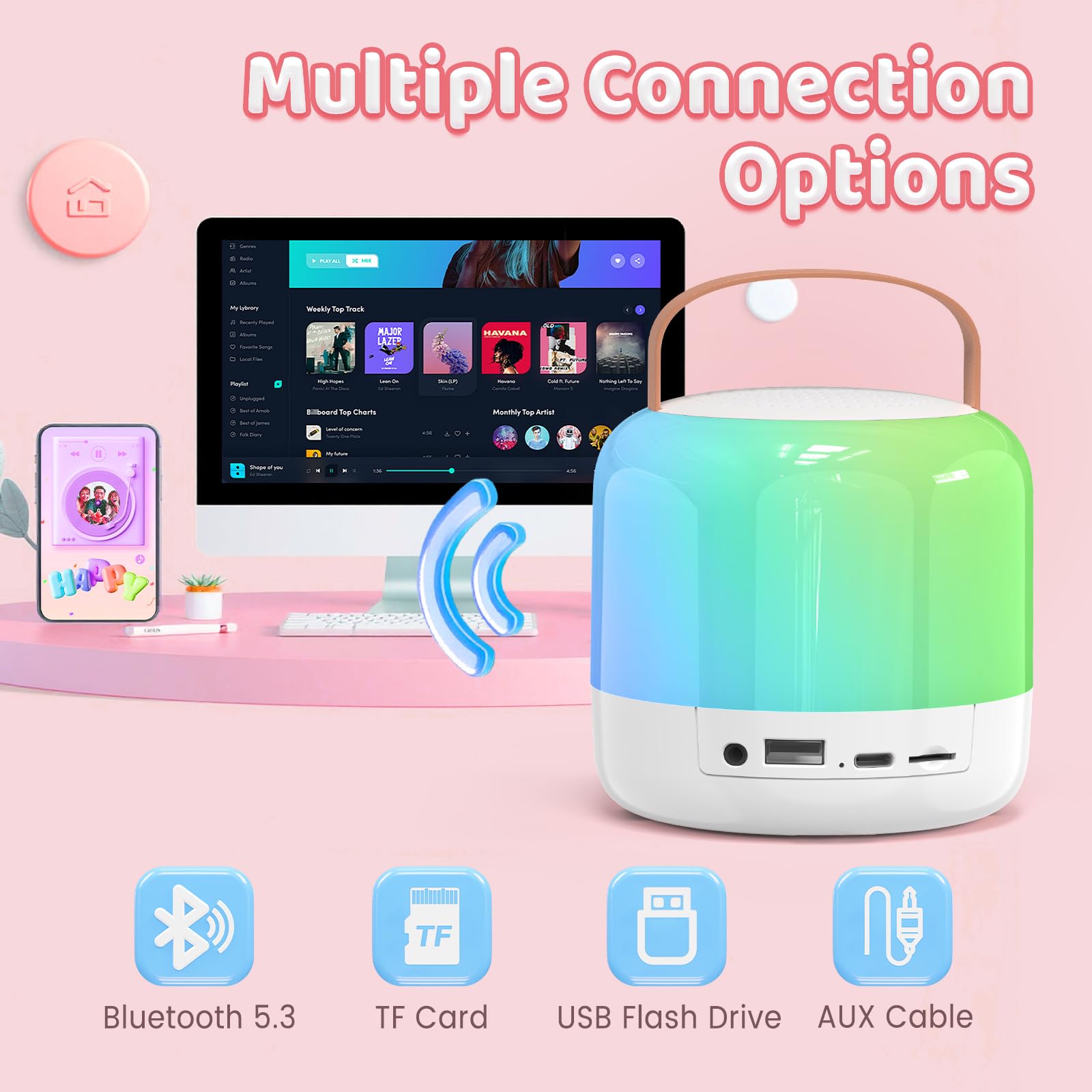 Mini Karaoke Machine for Kids Adults,Portable Bluetooth Speaker with 2 Wireless Microphones Toys Gifts for Girls 4-12 Years Old,