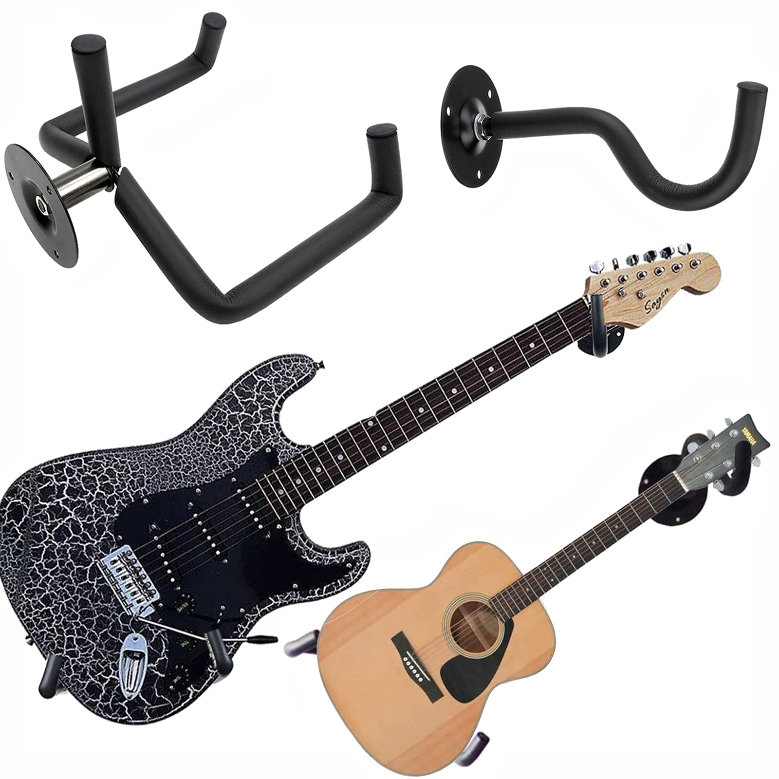 Jashem Guitar Wall Mount Acoustic Electric Classical Guitar, Ukulele, Banjo And Mandolin Wall Hanger Slat Wall Horizontal Guitar