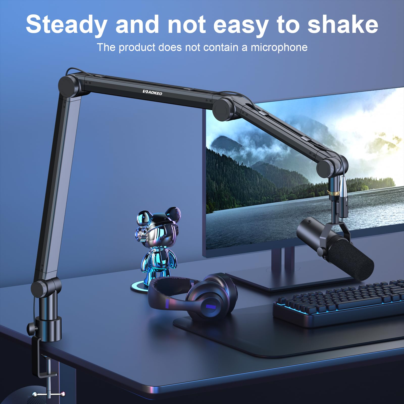 Microphone Arm,Aokeo AK-49 Adjustable Compact Mic Suspension Boom Scissor Arm Stand For Blue Yeti,Snowball iCE, HyperX QuadCast,