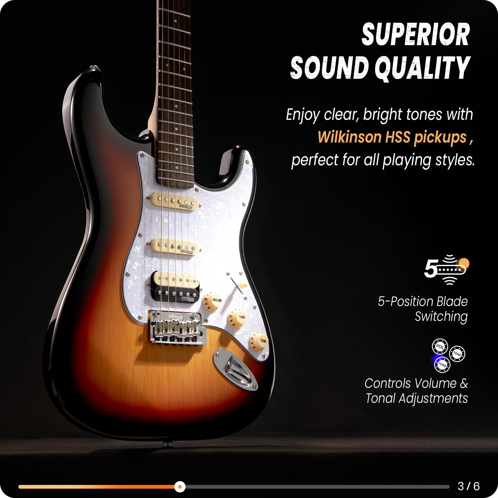 Fesley 39'' Electric Guitar:Solid Body Electric Guitars for Intermediate &Pro Players with Wilkinson Pickups,Grover Tuners,6 Str