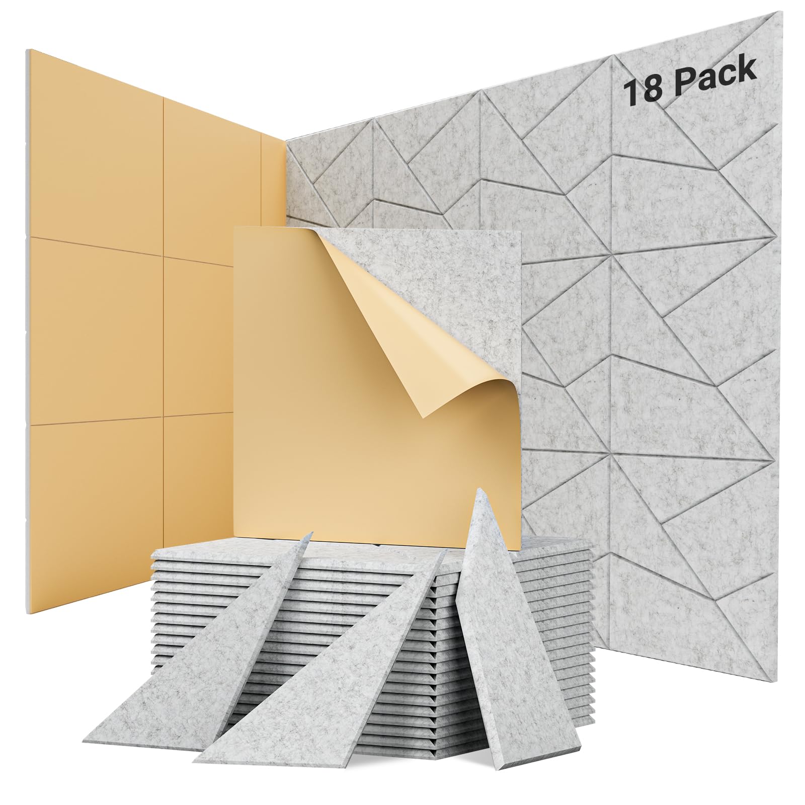 Topnaca 18 Pack Soundproof Wall Panels, Self Adhesive Sound Proof Foam Panels For Walls 12''X12''X0.4'', Dynamic Line Acoustic P
