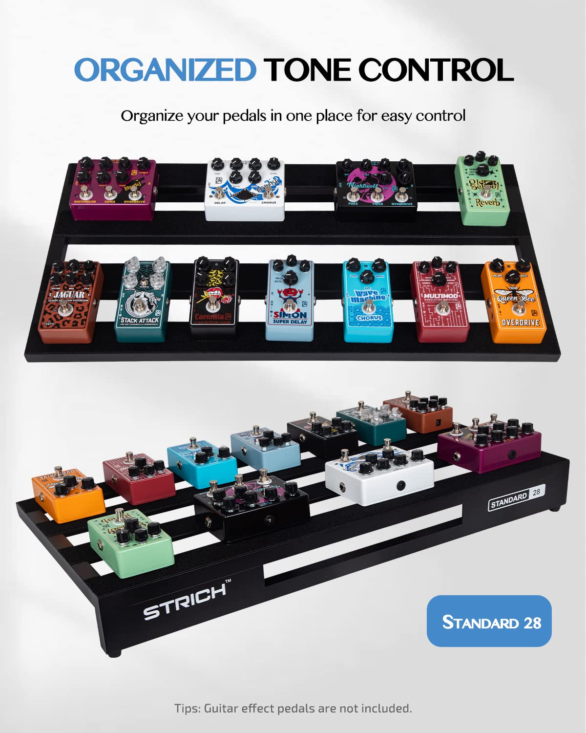 STRICH Guitar Pedal Board Aluminum Alloy 3.24lb Lightweight Pedalboard 28'' x 13.78'' Extra Large Effect Pedals board with Carry