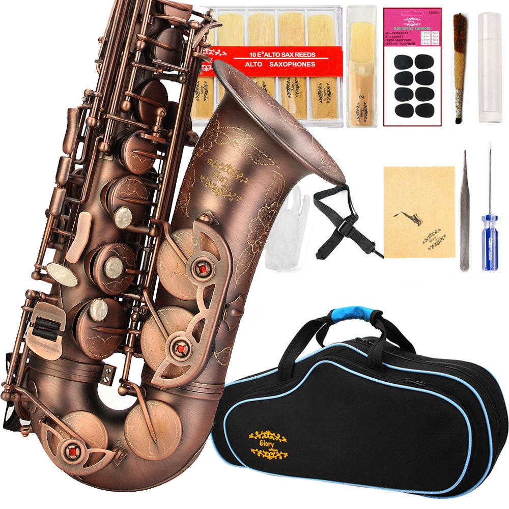 Glory High Grade Antique Finish Series Pr1, E Flat Alto Saxophone With 11Reeds,8 Pads Cushions,Case,Carekit
