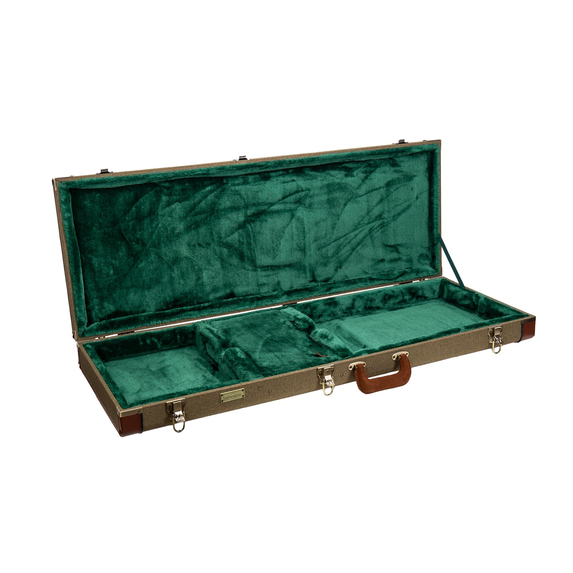 Crossrock Master Series Jazzmaster/Jaguar Style Electric Guitar Case | Olive Green Tweed Exterior, Re-Engineered Wooden Shell, L