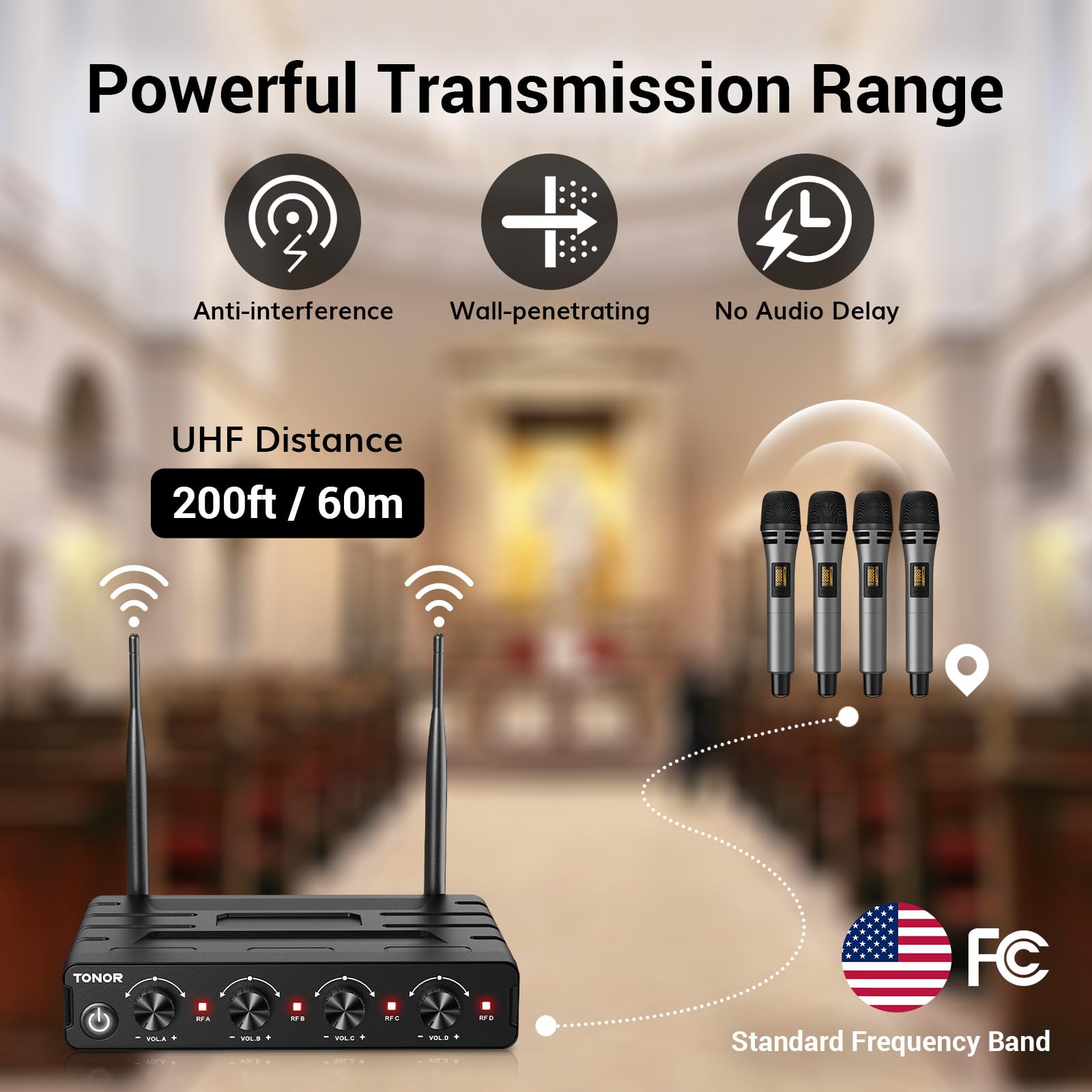 TONOR Wireless Microphones System with 4x10 Channels Cordless Handheld Microfono Inalambrico, 200FT UHF Range, Mics with Stable