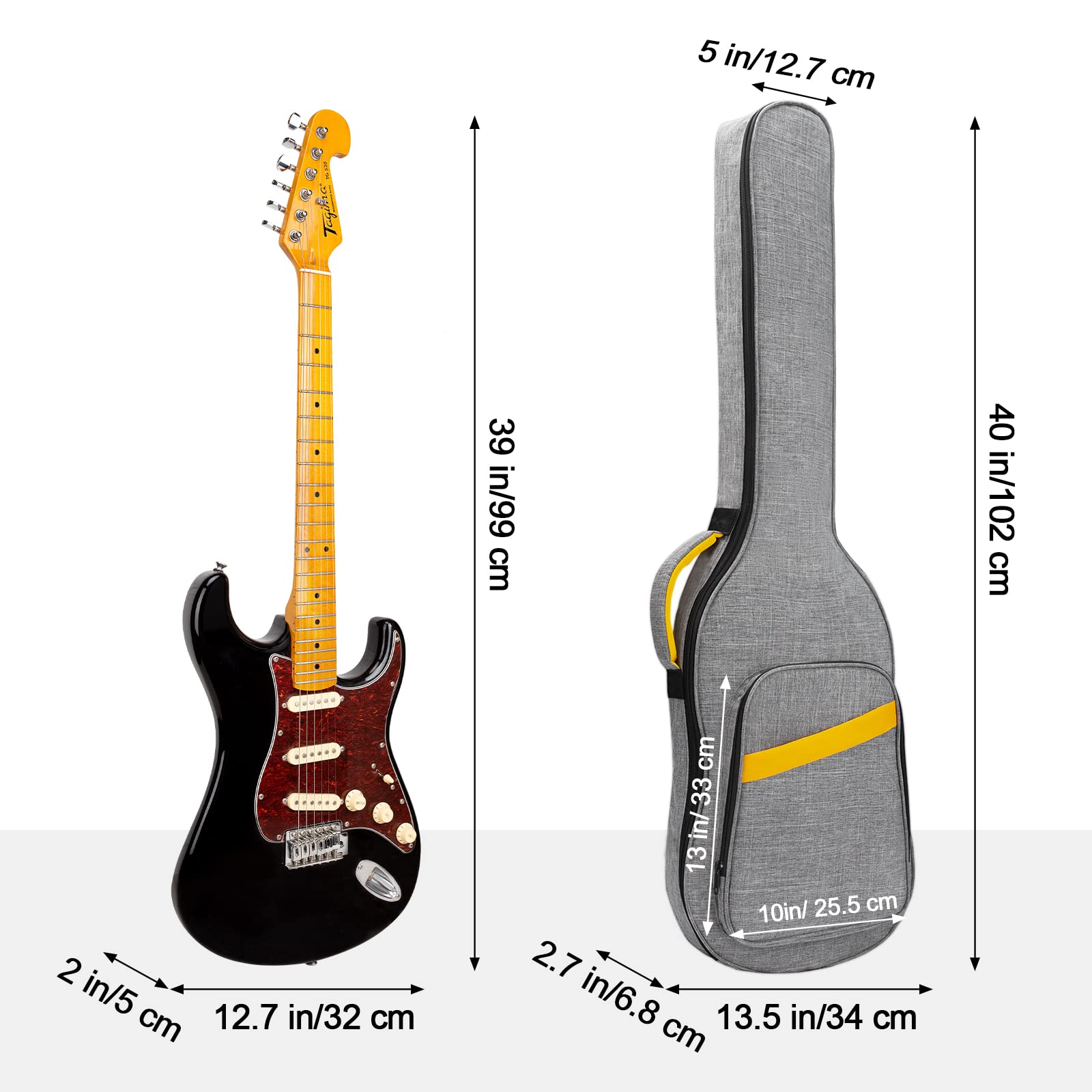 LETSROCK 39 Inch Electric Guitar Bag, Electric Guitar Case Gig Bag with 0.4 Inch Thick Padding Premium Dual Adjustable Shoulder