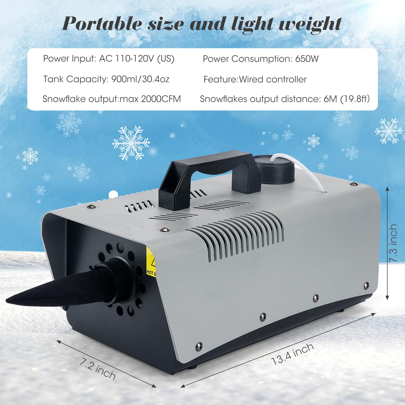 blessny High-velocity Snow Machine, Wired Remote Portable Premium Artificial Snowflake Machines for Indoor Outdoor Christmas Par