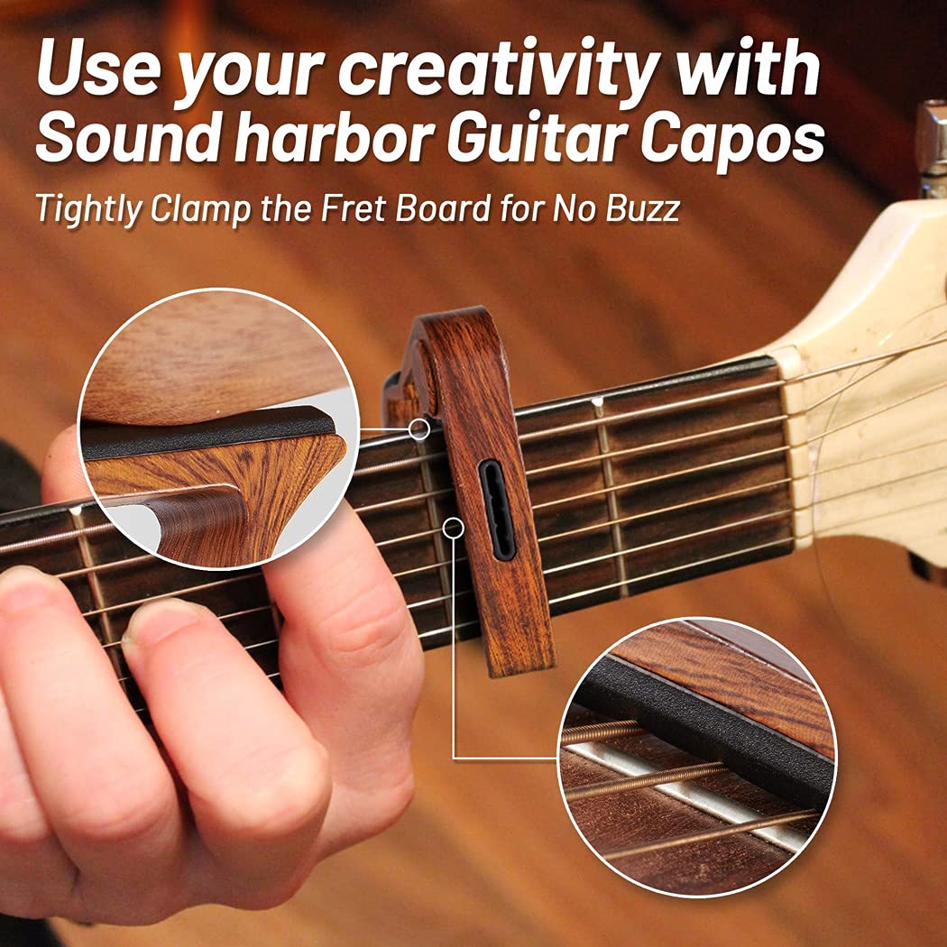 Capo,Guitar Capo,Rosewood Capo with Pick Holder and Picks for Acoustic Electric Guitar,Ukulele,Mandolin,Banjo
