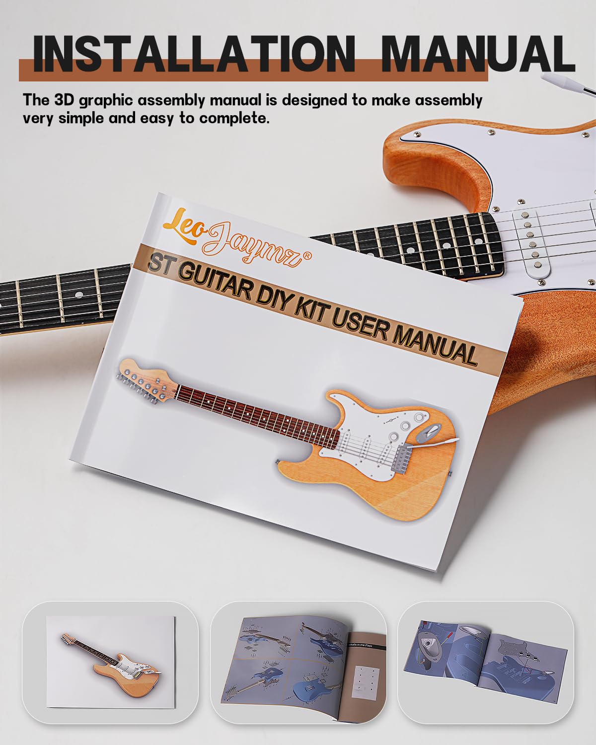 Leo Jaymz DIY ST Style Electric Guitar Kits with Mahogany Body and Maple Neck - Sail Shaped Headstock - Ebony Fingerboard and Al