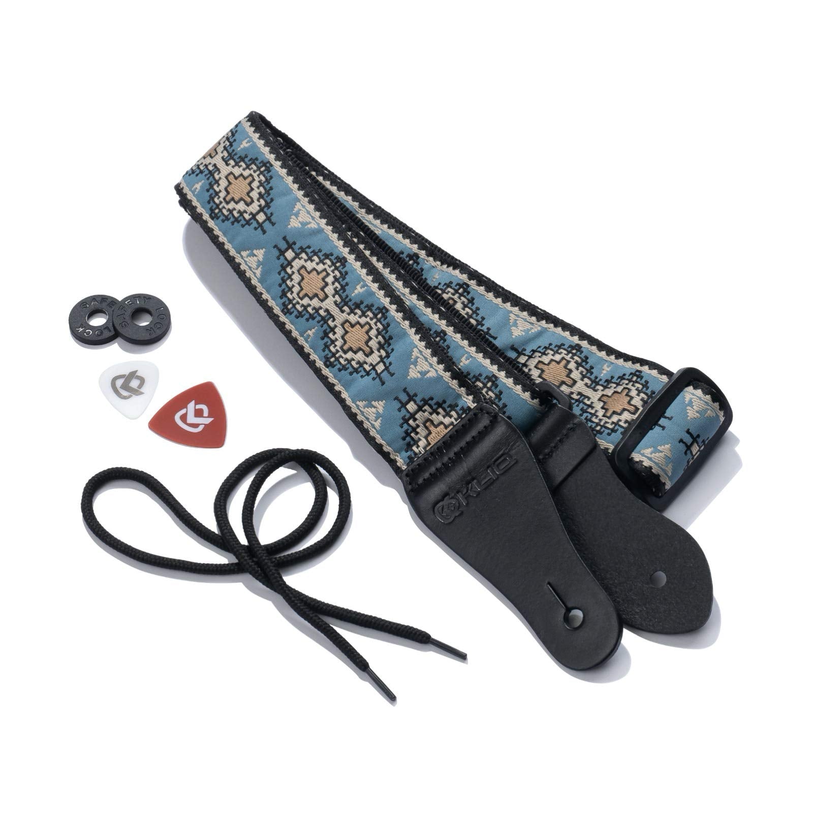 Kliq Vintage Woven Guitar Strap For Acoustic And Electric Guitars + 2 Free Rubber Strap Locks, 2 Free Guitar Picks And 1 Free La