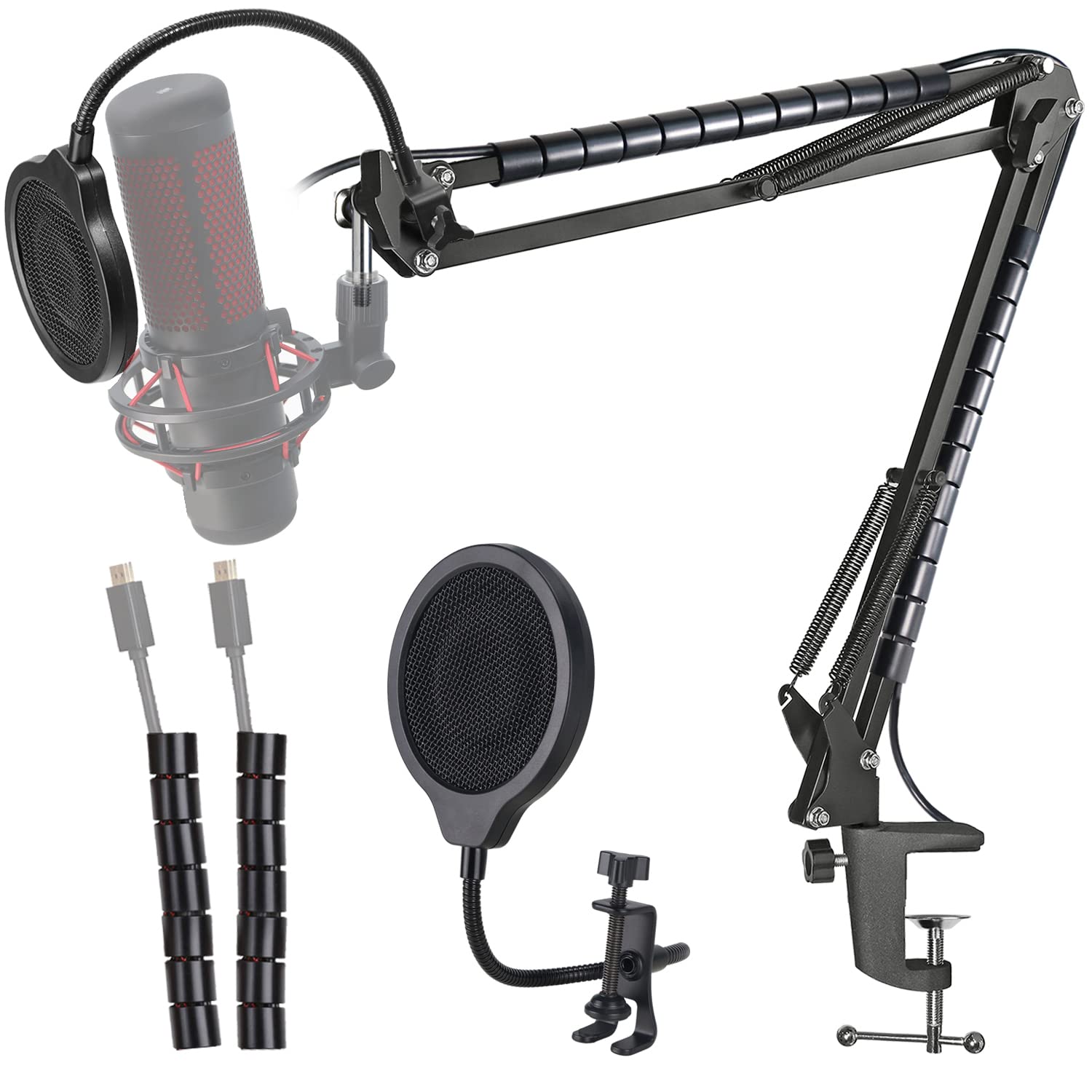 Hyperx Quadcast Mic Stand - Scissor Mic Boom Arm And 2 Cable Ties To Organize Cables Compatible With Hyperx Quadcast S To Improv