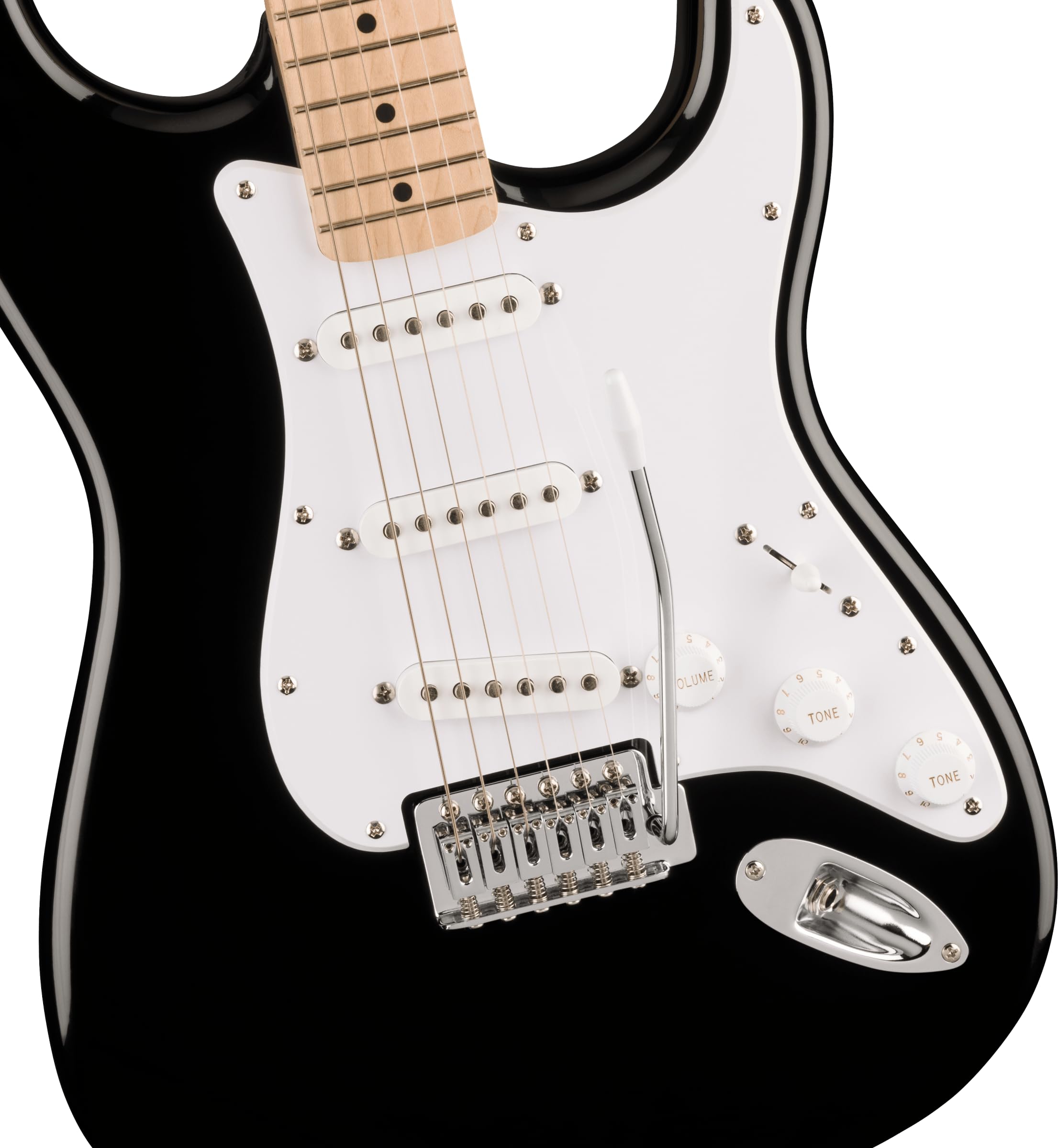 Squier Sonic Stratocaster Electric Guitar, with 2-Year Warranty, Black, Maple Fingerboard, White Pickguard