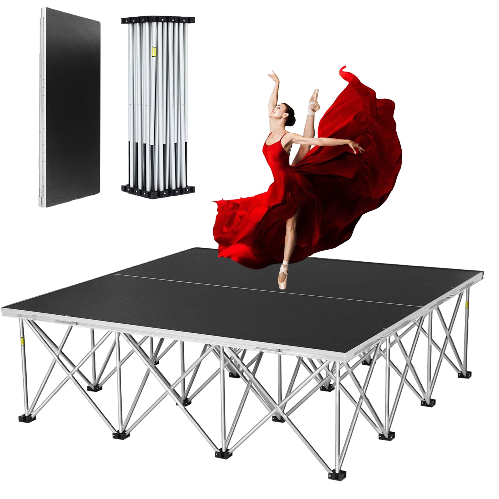 4x8ft Portable Stage Platform, 1540lbs Heavy Duty Foldable Stage with 16 Height, Non-Slip Surface & 16-Strut Aluminum Frame, Mod