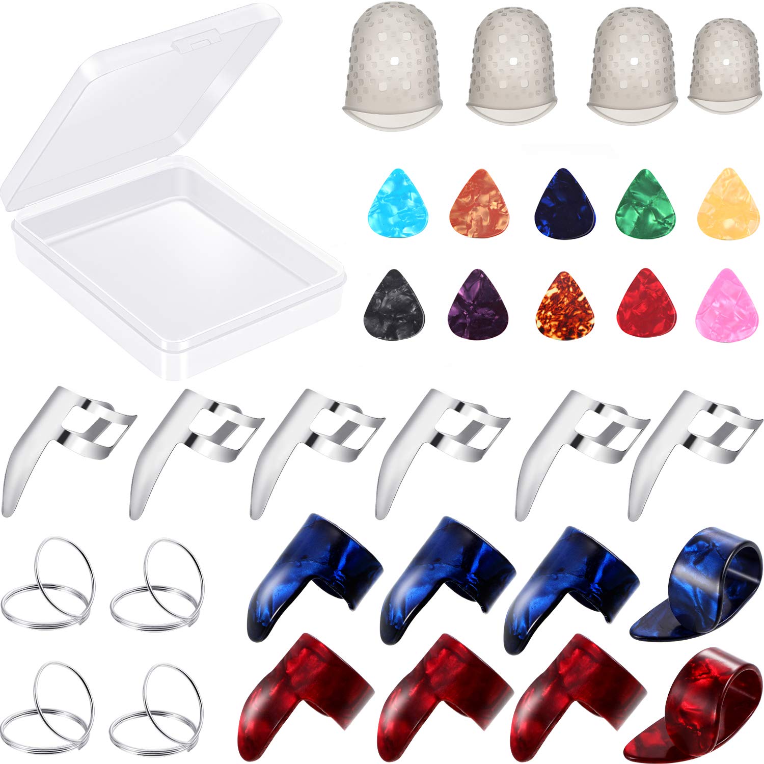 34 Pieces Guitar Accessory Kit Including 18 Pieces Finger Picks Thumb Picks, 12 Pieces Guitar Picks And 4 Pieces Guitar Finger P