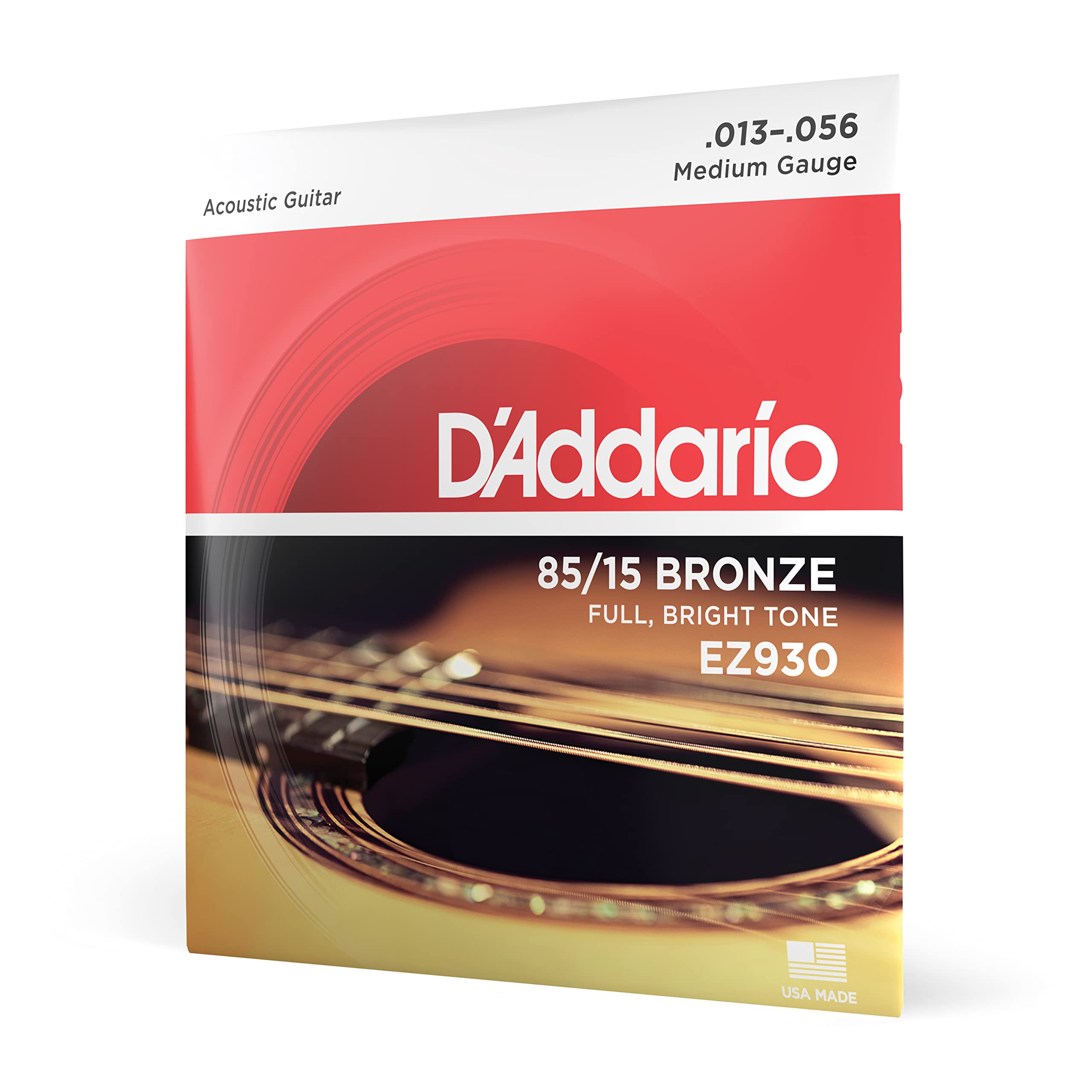 D'Addario Guitar Strings - Acoustic Guitar Strings - 85/15 Bronze - For 6 String Guitar - Full, Bright Tone - Ez930 - Medium, 13