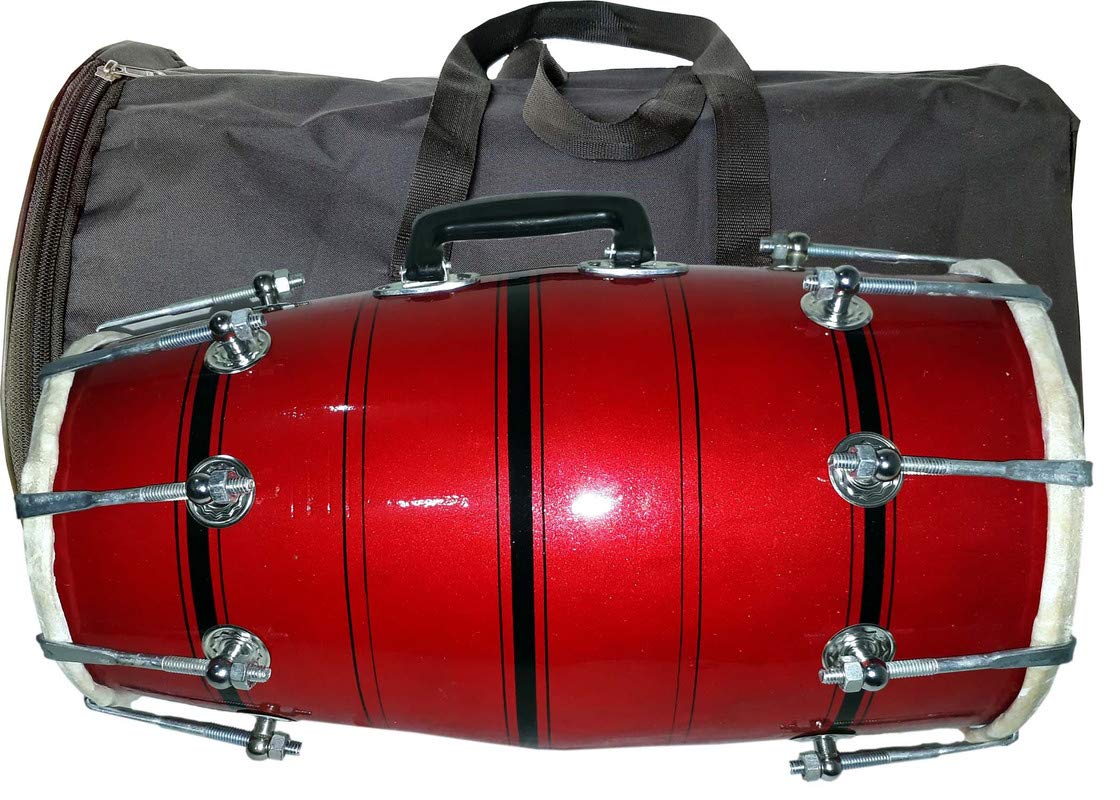 Gt Manufacturers Wooden Musical Dholak Instrument Drum Nuts & Bolt With Bag (Red)