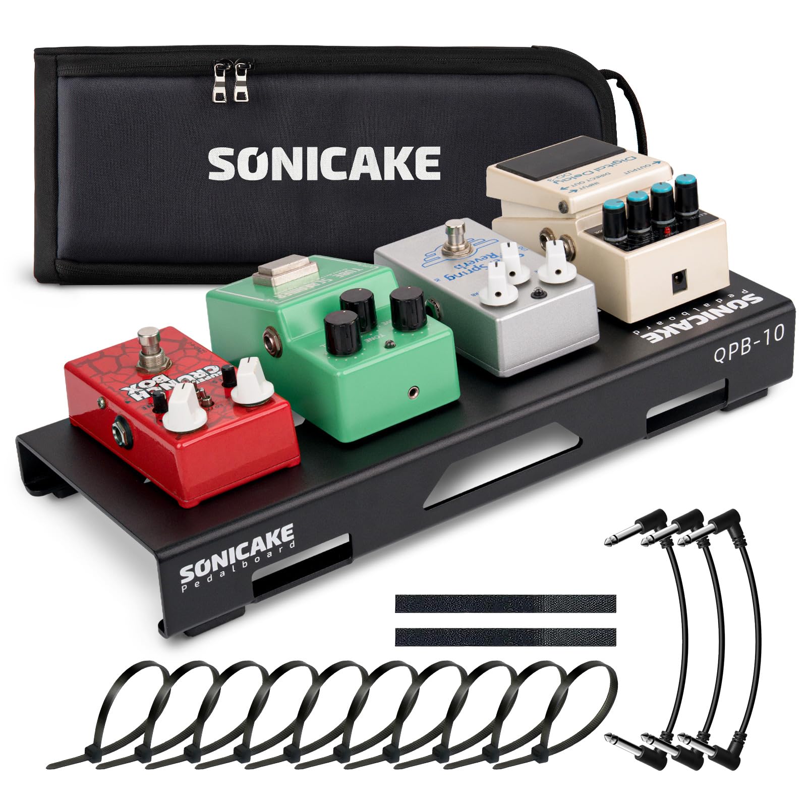 SONICAKE 14 Mini Guitar Pedal Board, Guitar Effects Compact Aluminum Alloy Small Pedalboard 14.2x 5.7 with Carry Bag, Included P