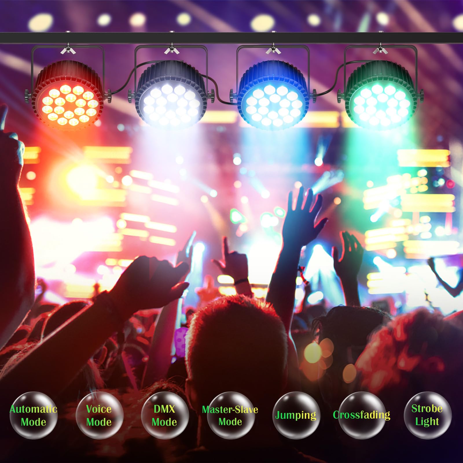 Par Lights LED Stage Lights, UKing 12Wx18 RGBW Uplight Stage Lighting Effect by DMX and Sound Activated Control Wash Light for