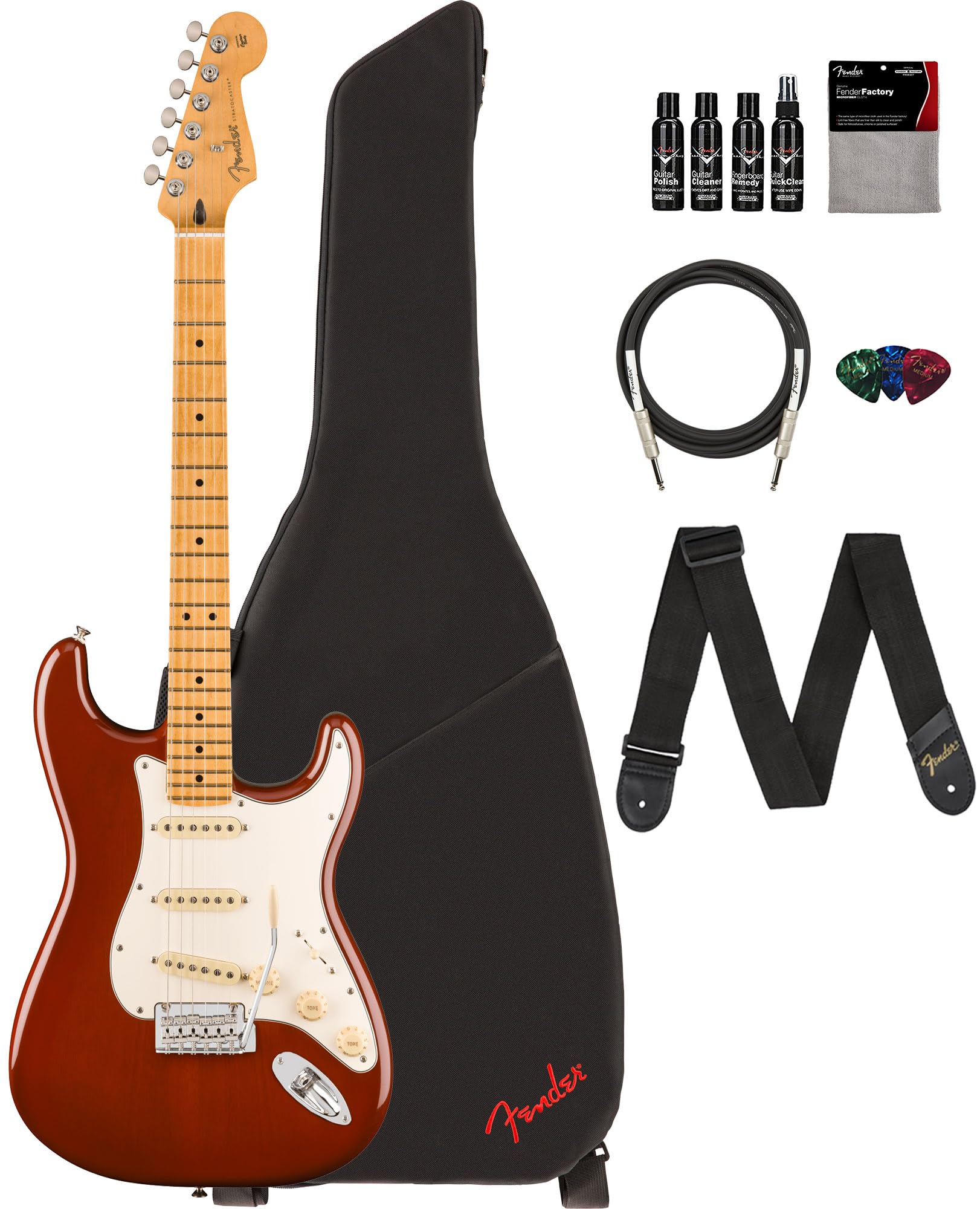 Fender Player Ii Stratocaster - Transparent Mocha Burst Bundle With Gig Bag, Strap, Cable, 3-Pack Picks And Guitar Cleaning Kit