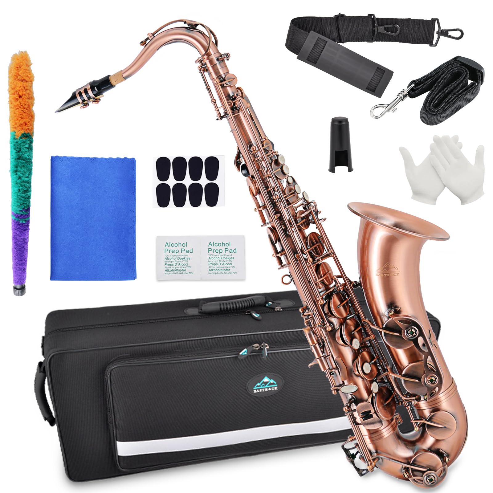 Eastrock Tenor Saxophone, Red Antique Copper, B Flat, Professional, With Carrying Case, Mouthpiece, Reeds, Cleaning Kit, Neck St