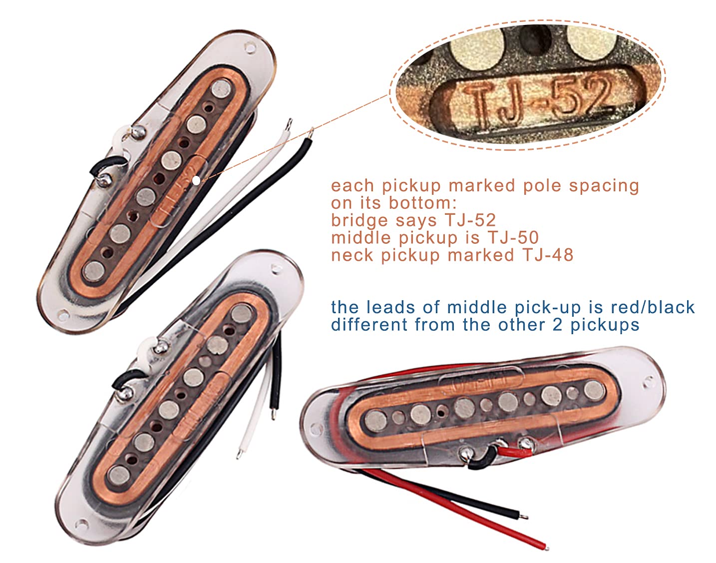 LAMSAM Electric Guitar Pickup Set, High Output Single Coil Pick-up Loaded Alnico 5 Magnets Clear Bobbins Removable Cover, Bridge