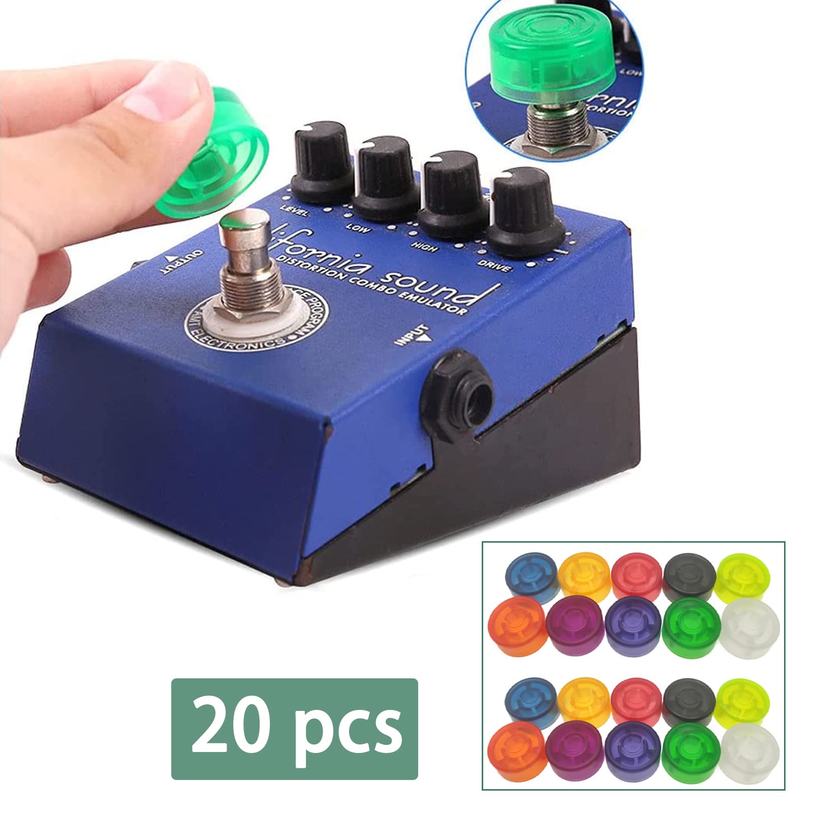 Cheerock Guitar Effect Footswitch Topper, 20Pcs Guitar Pedals Footswich Protection Caps, Multi-colored Guitar Pedal Footswitch T