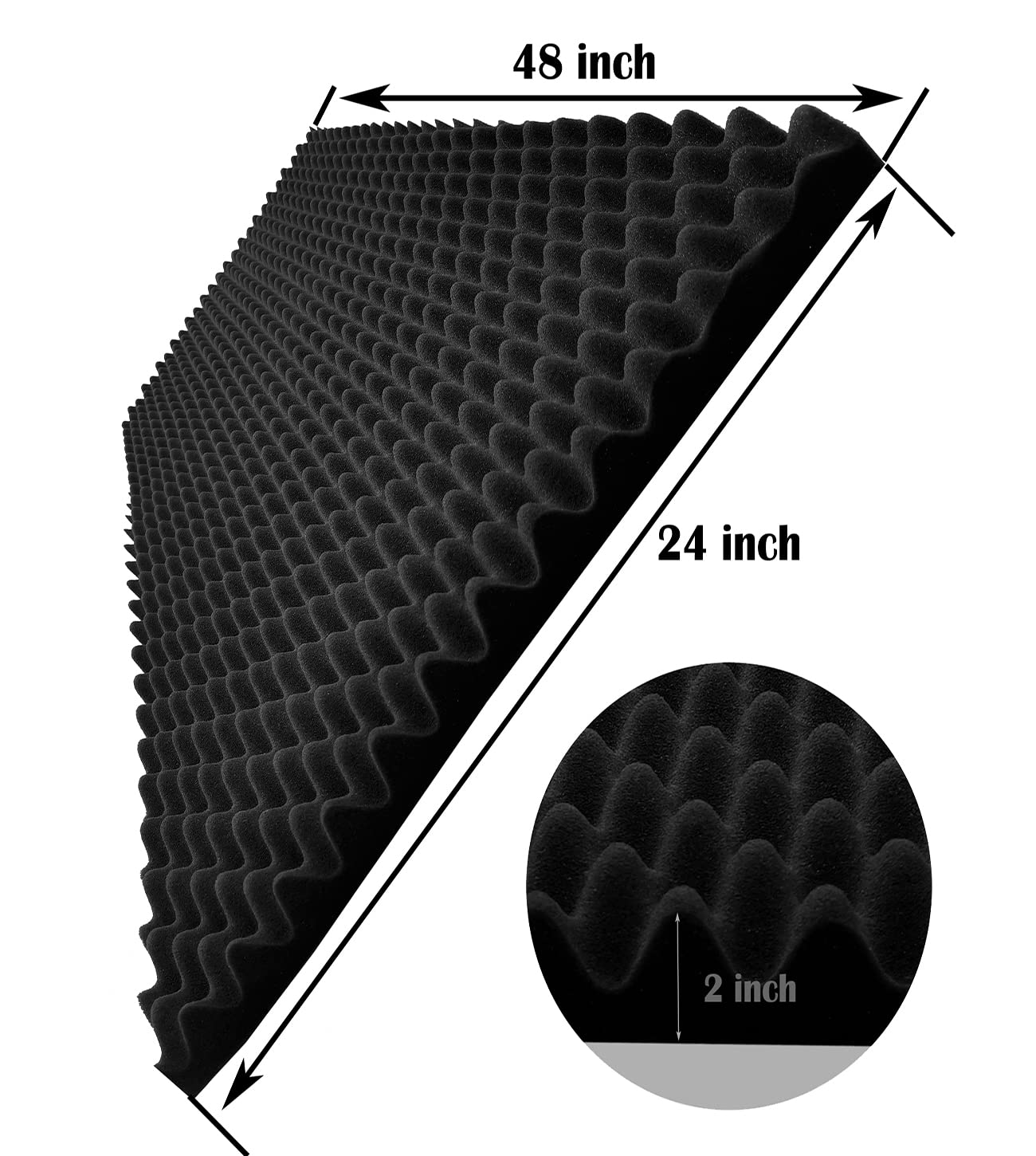 Yaolabjer 4 PCS Black Acoustic Foam, 48''X 24''X 2'' Egg Crate Foam, Soundproof Foam, Fireproof Studio Foam Panels, Sound Absorb