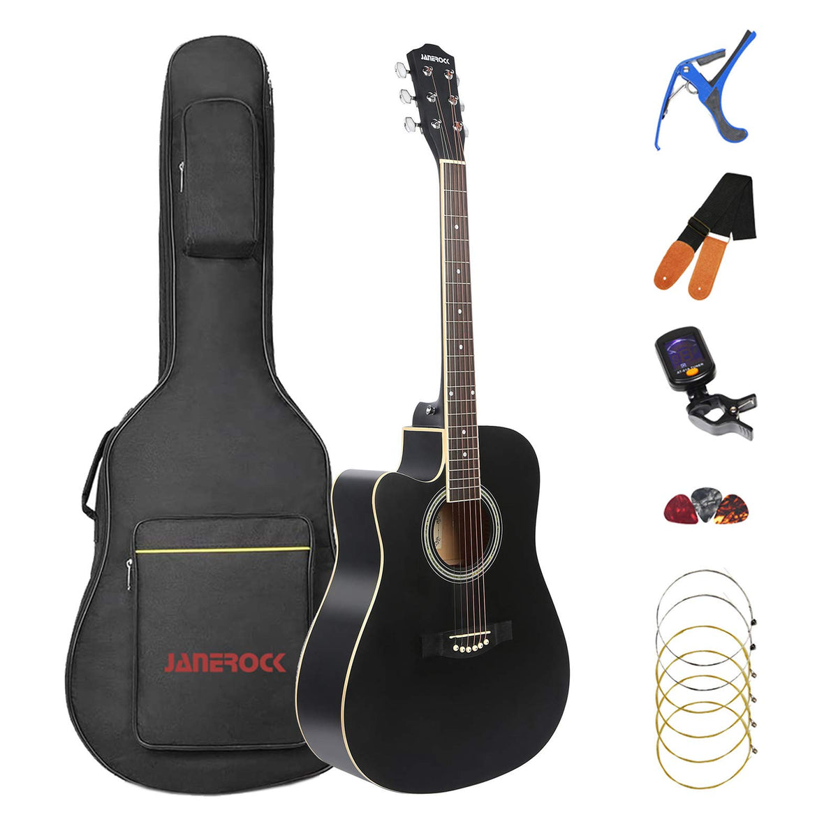 Left Handed Guitar,Left Handed Acoustic Guitar Cutaway 41 Inch Full-Size Beginner Guitar Package With Gig Bag Tuner String Strap