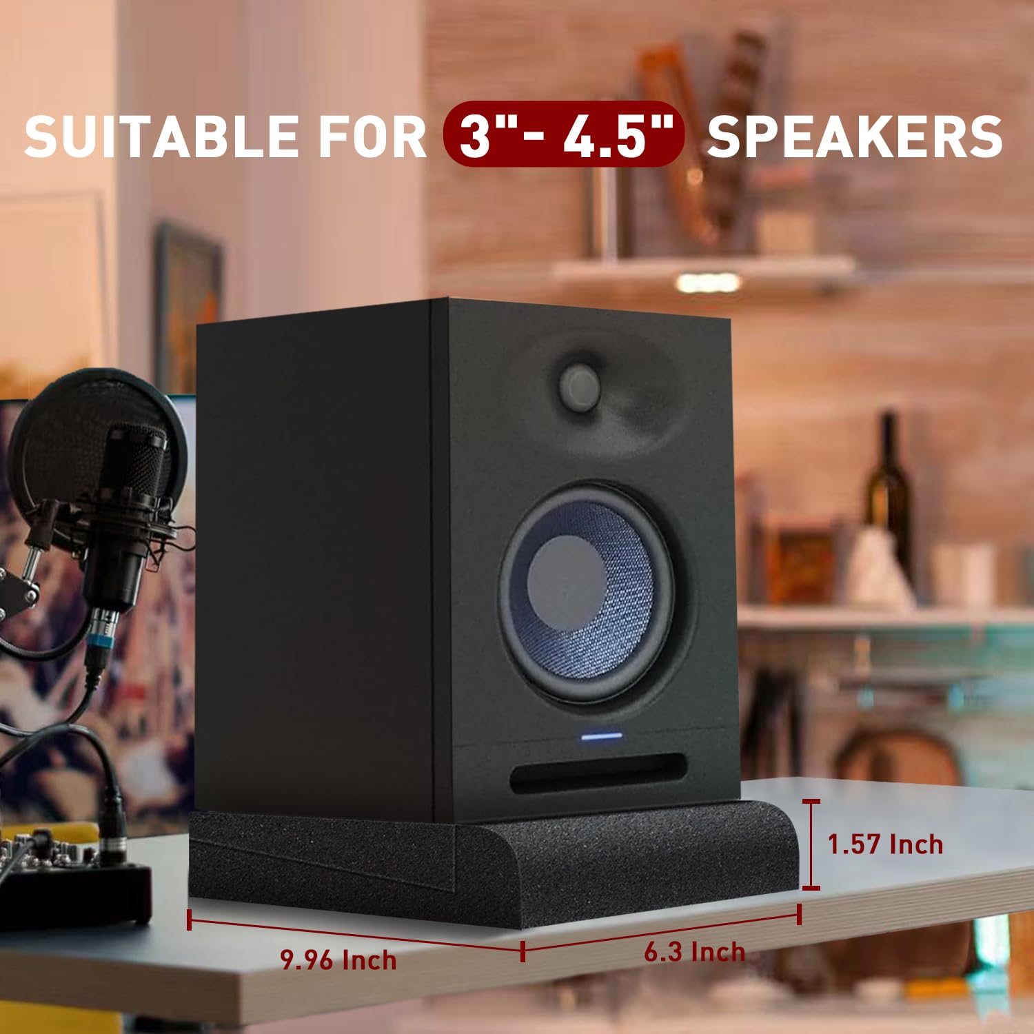 Focusound Studio Monitor Isolation Pads for 3-4.5 Inches Monitors, 2 Pack High Density Acoustic Speaker Isolation Pads Foam