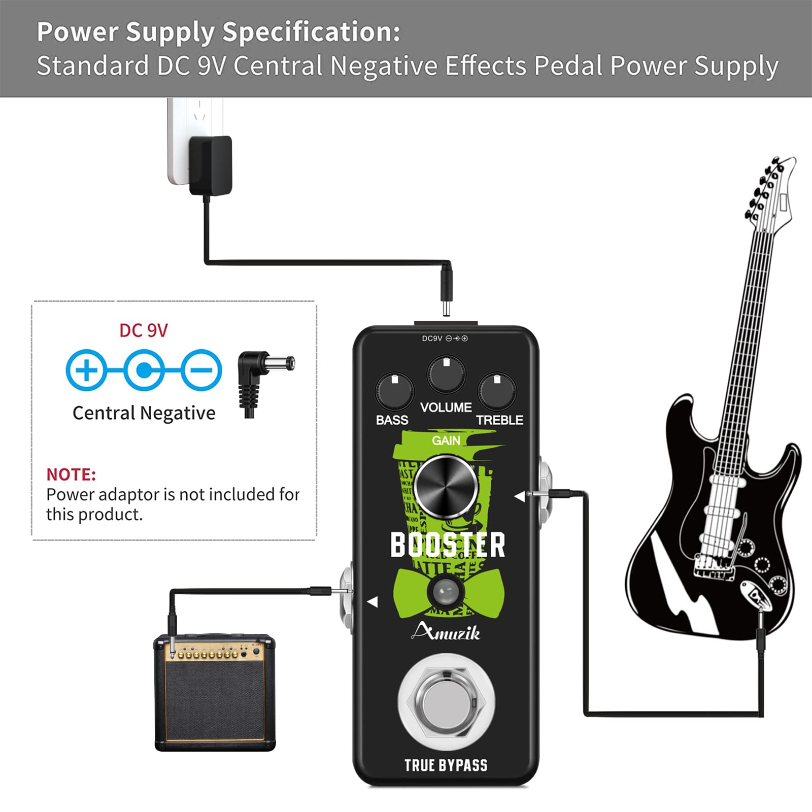 Amuzik Guitar Effect Pedal Booster Analog Guitar Boost Effects Pedals For Electric Guitar Classic Pure Signal Amplification Mini