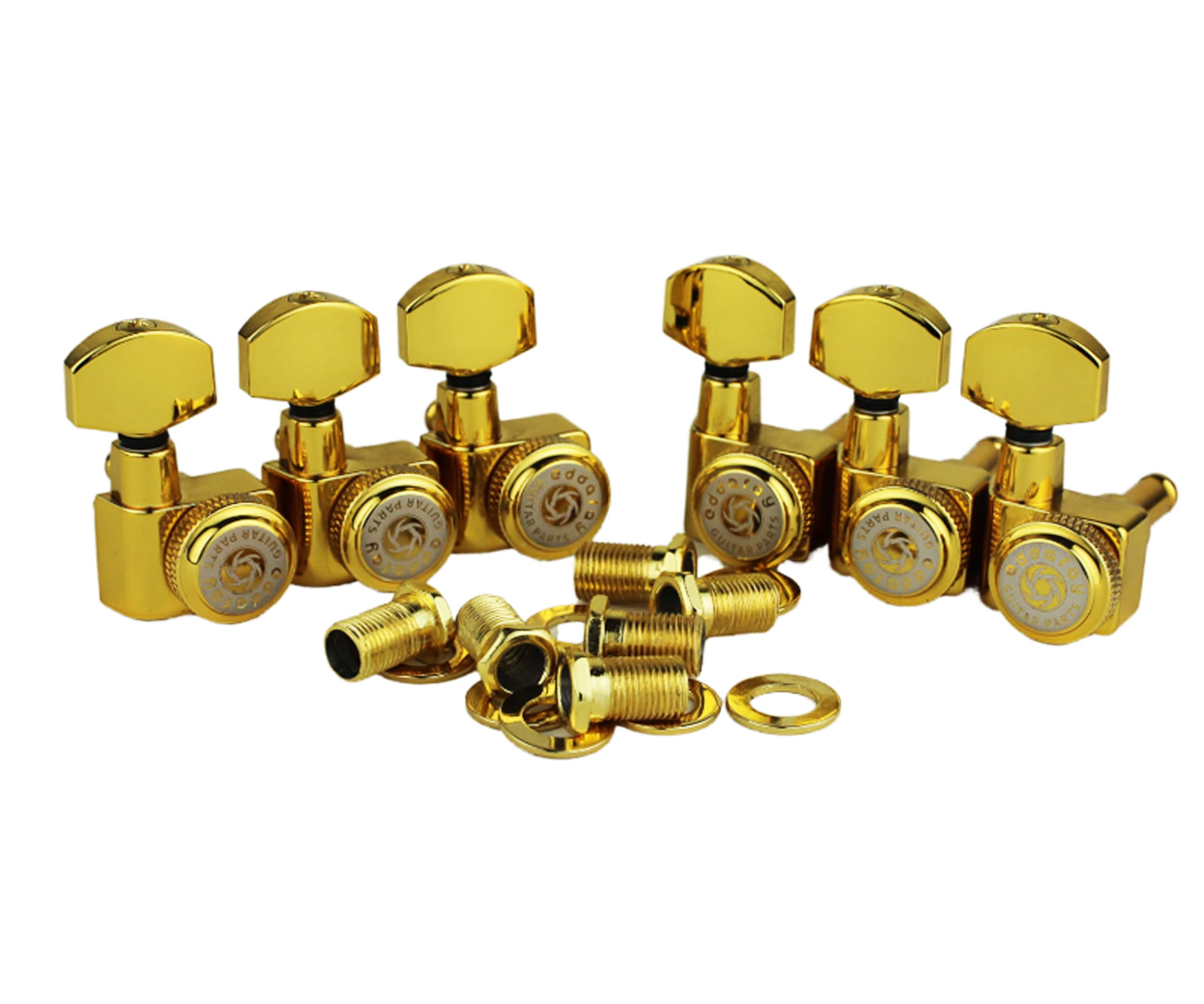 Eddaray 6 In-line Guitar Locking Tuners, 1:18 Gear Ratio Lock String Tuning Key Pegs Machine Heads Replacement, Gold